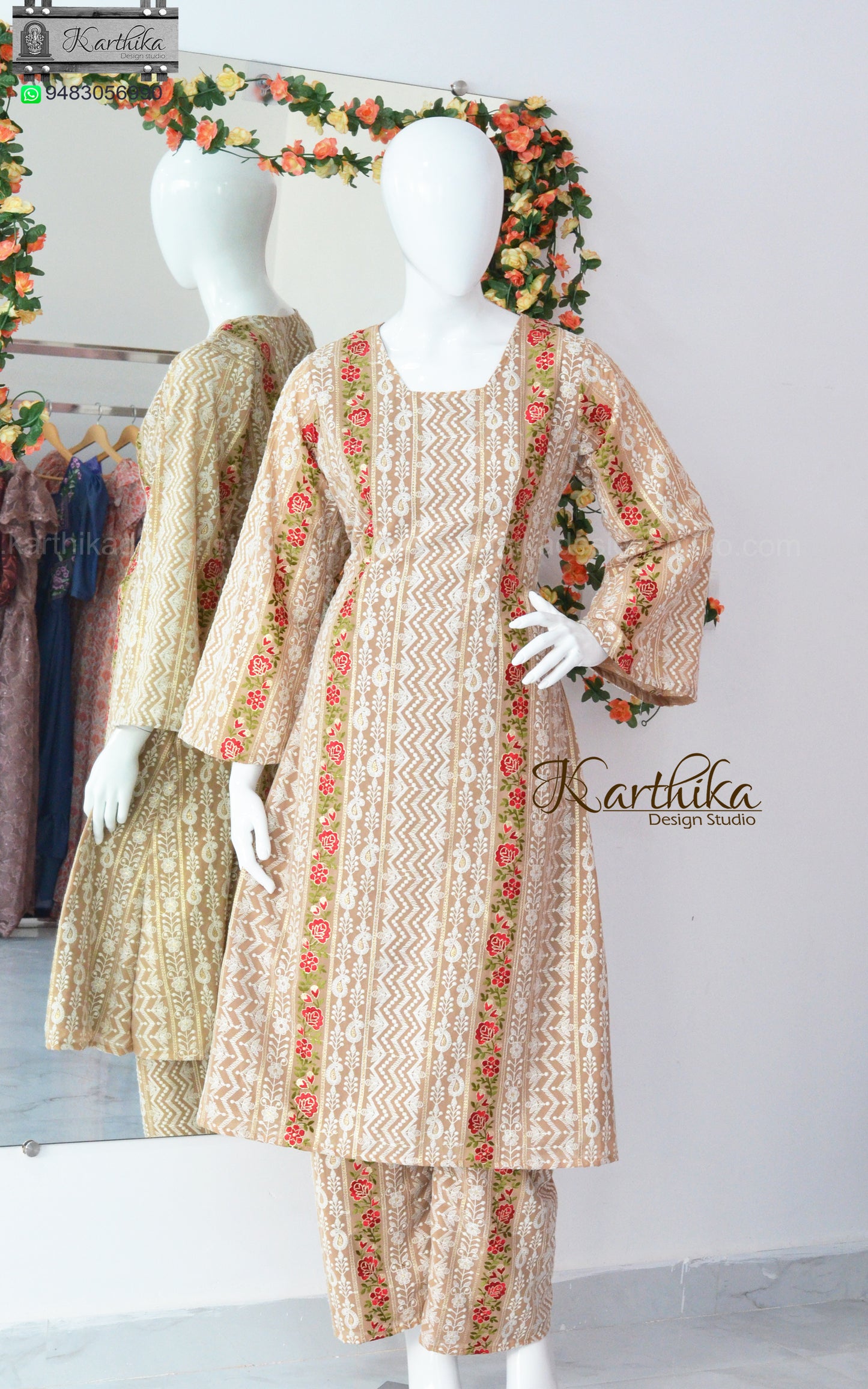 Embroidered georgette A line kurthi set