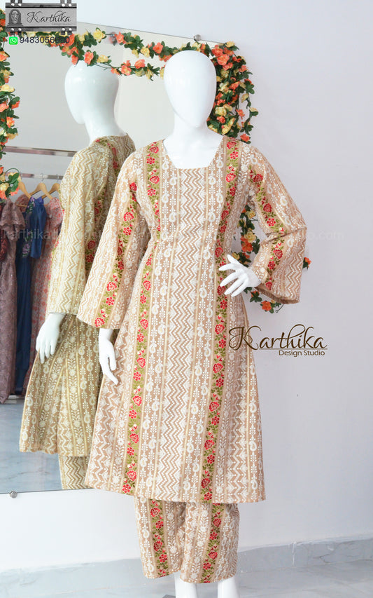 Embroidered georgette A line kurthi set