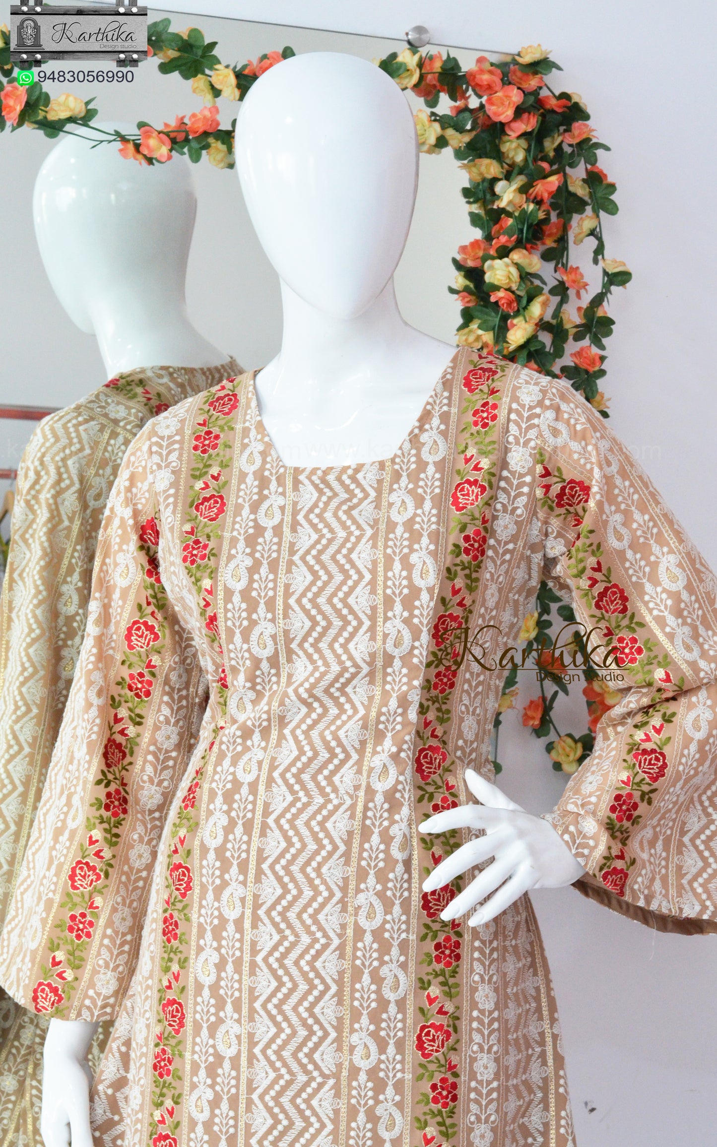 Embroidered georgette A line kurthi set