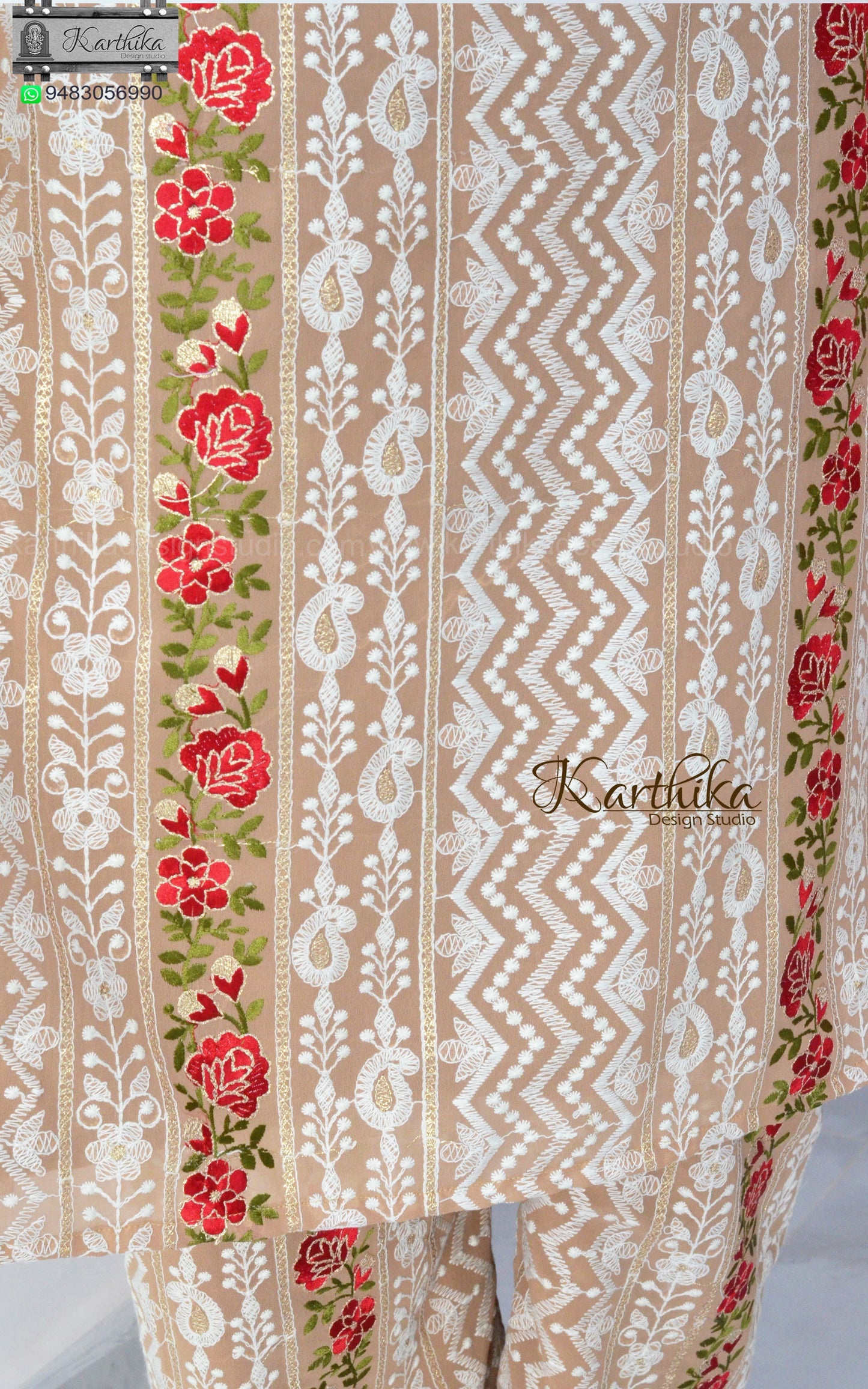 Embroidered georgette A line kurthi set