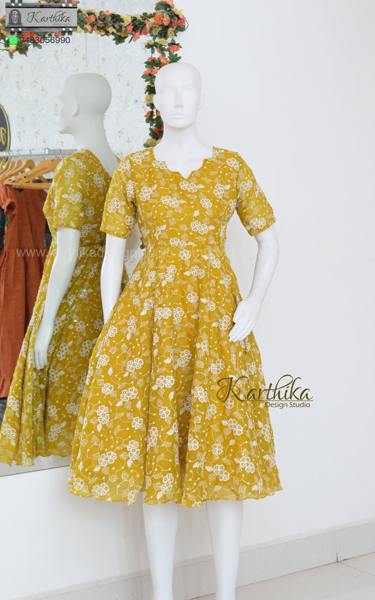 Embroidered Yellow georgette frock