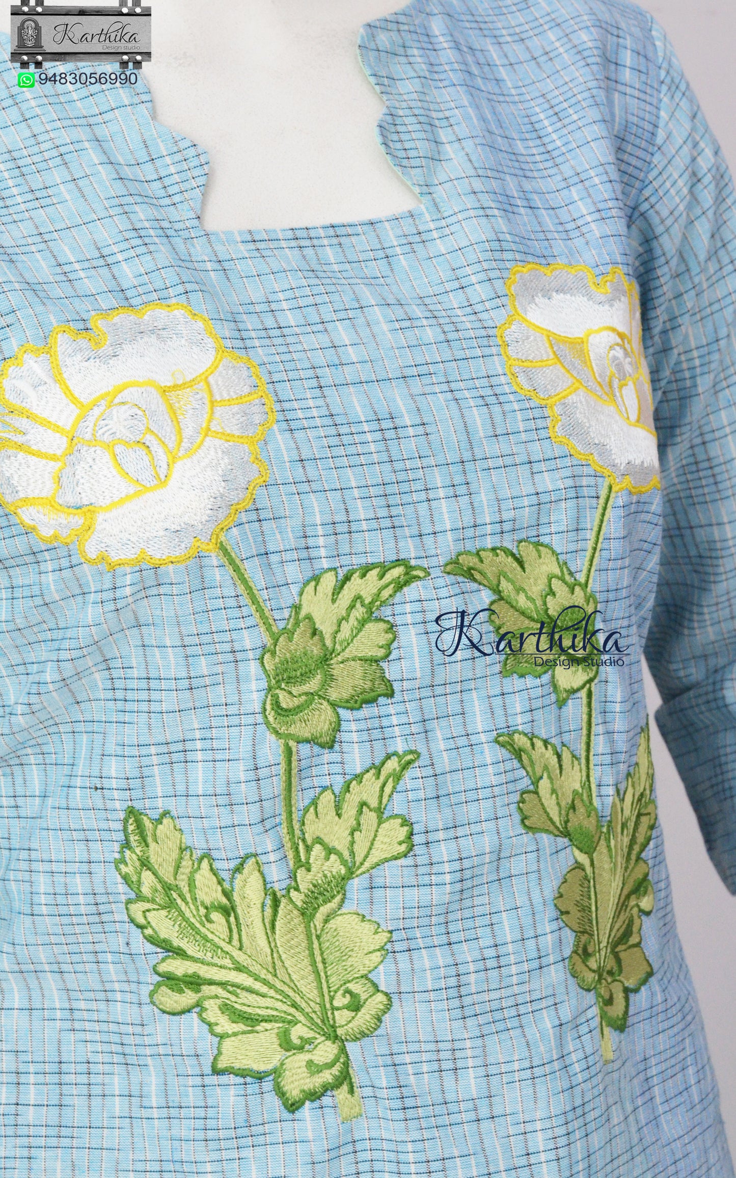 Embroidered Aline ikkat cotton frock