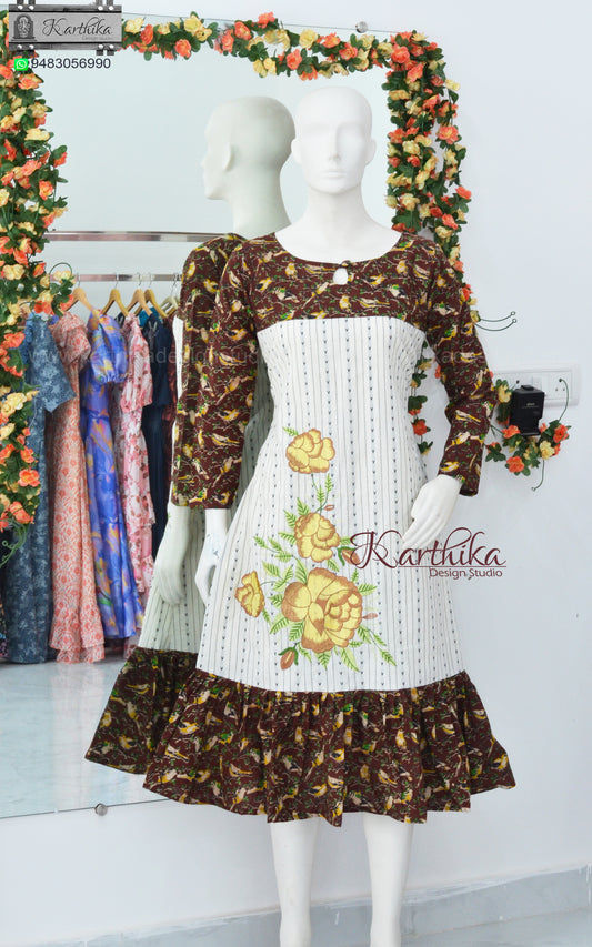 Embroidered Aline kalamkari cotton frock
