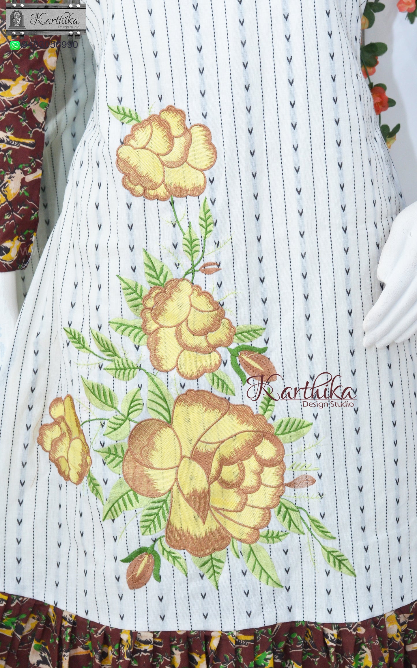 Embroidered Aline kalamkari cotton frock