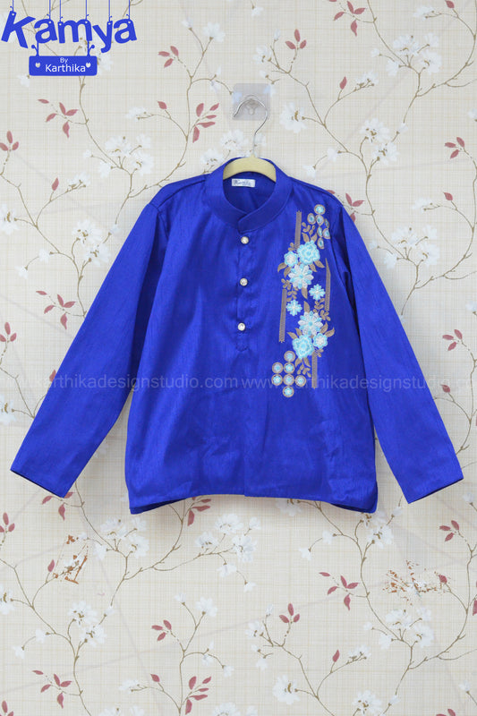 Embroidered raw silk kurtha for boys