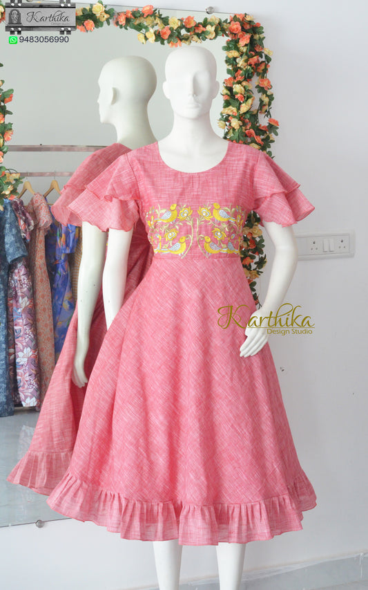 Embroidered linen cotton frock