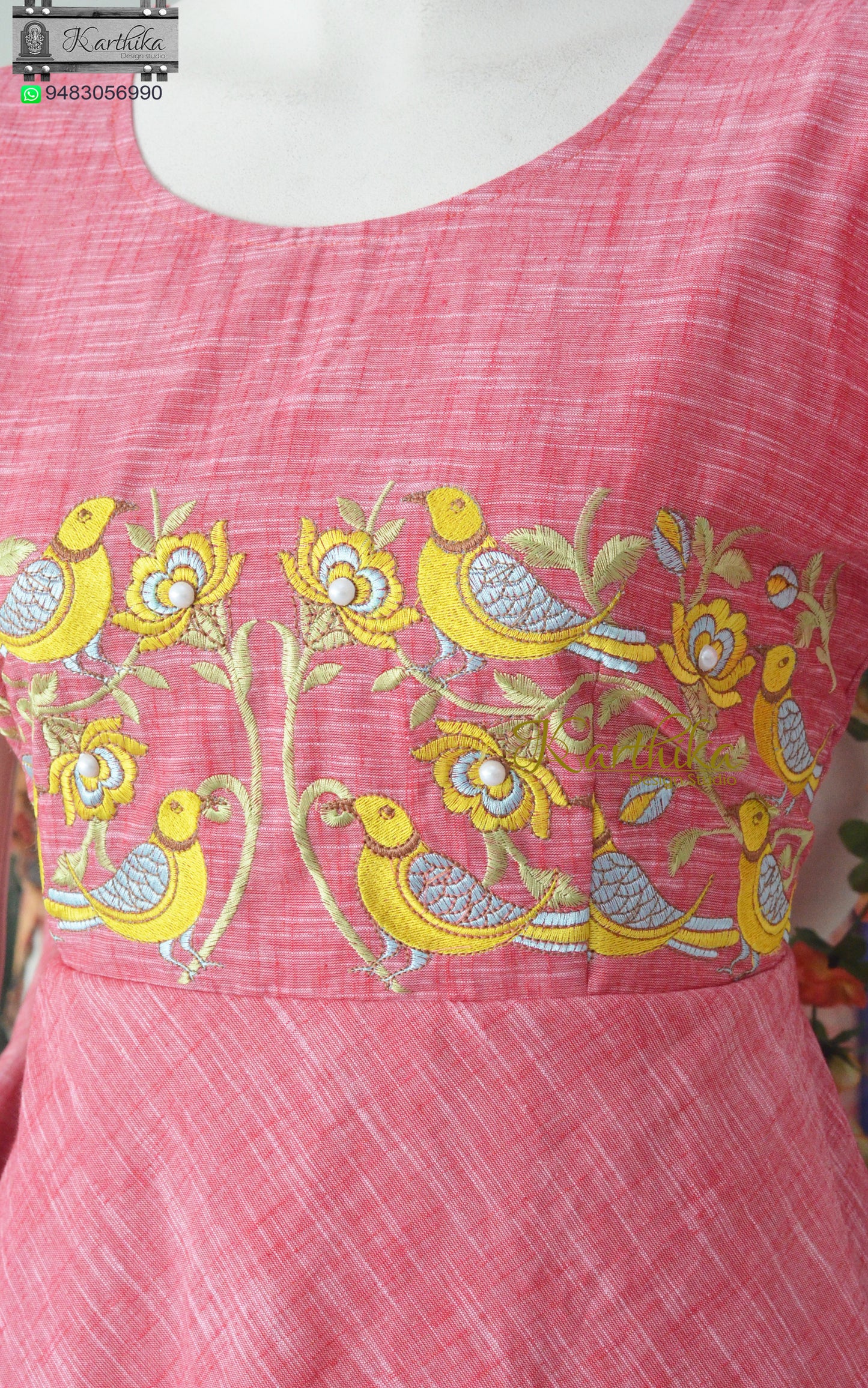Embroidered linen cotton frock