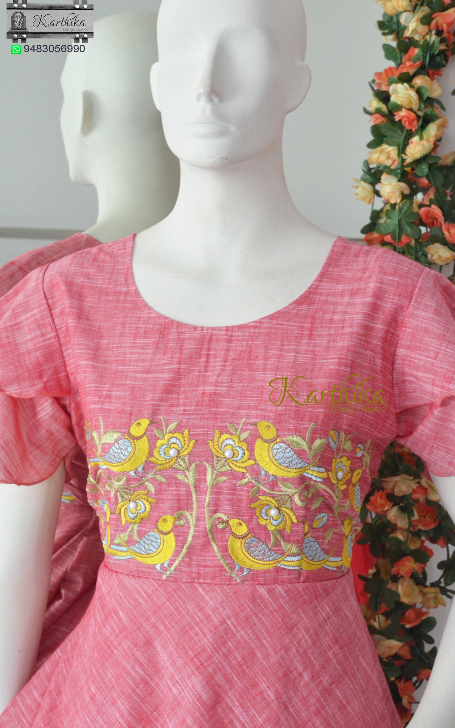 Embroidered linen cotton frock