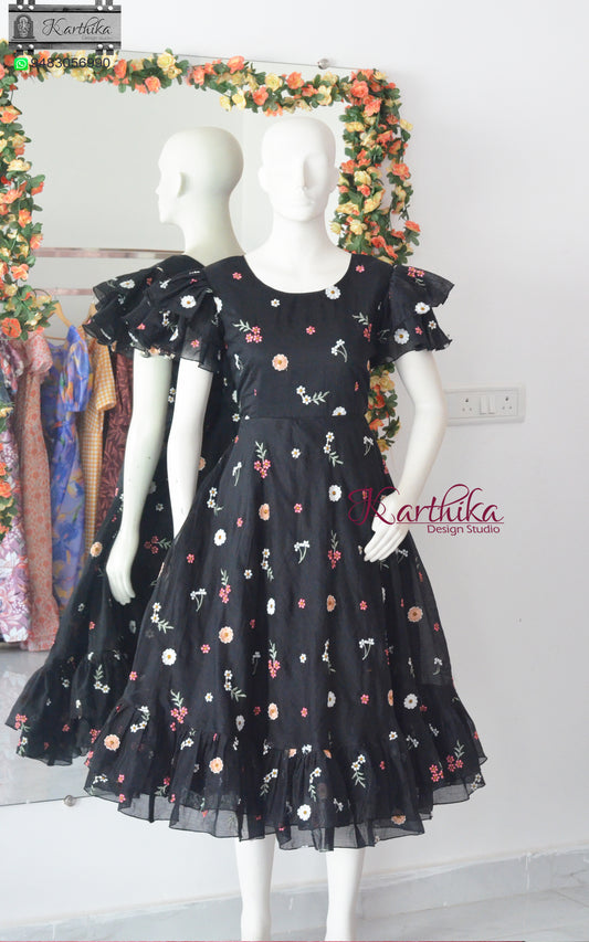 Embroidered mul chanderi frock