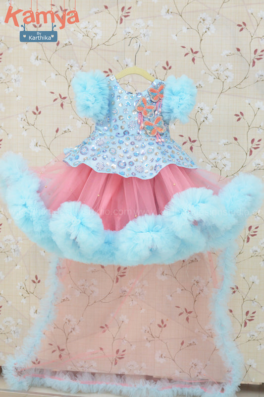 Embroidered net birthday frock