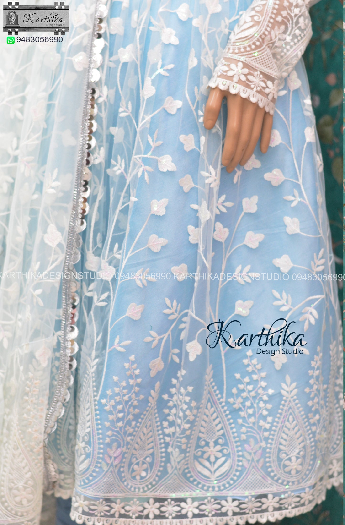 Embroidered Net chudidhar