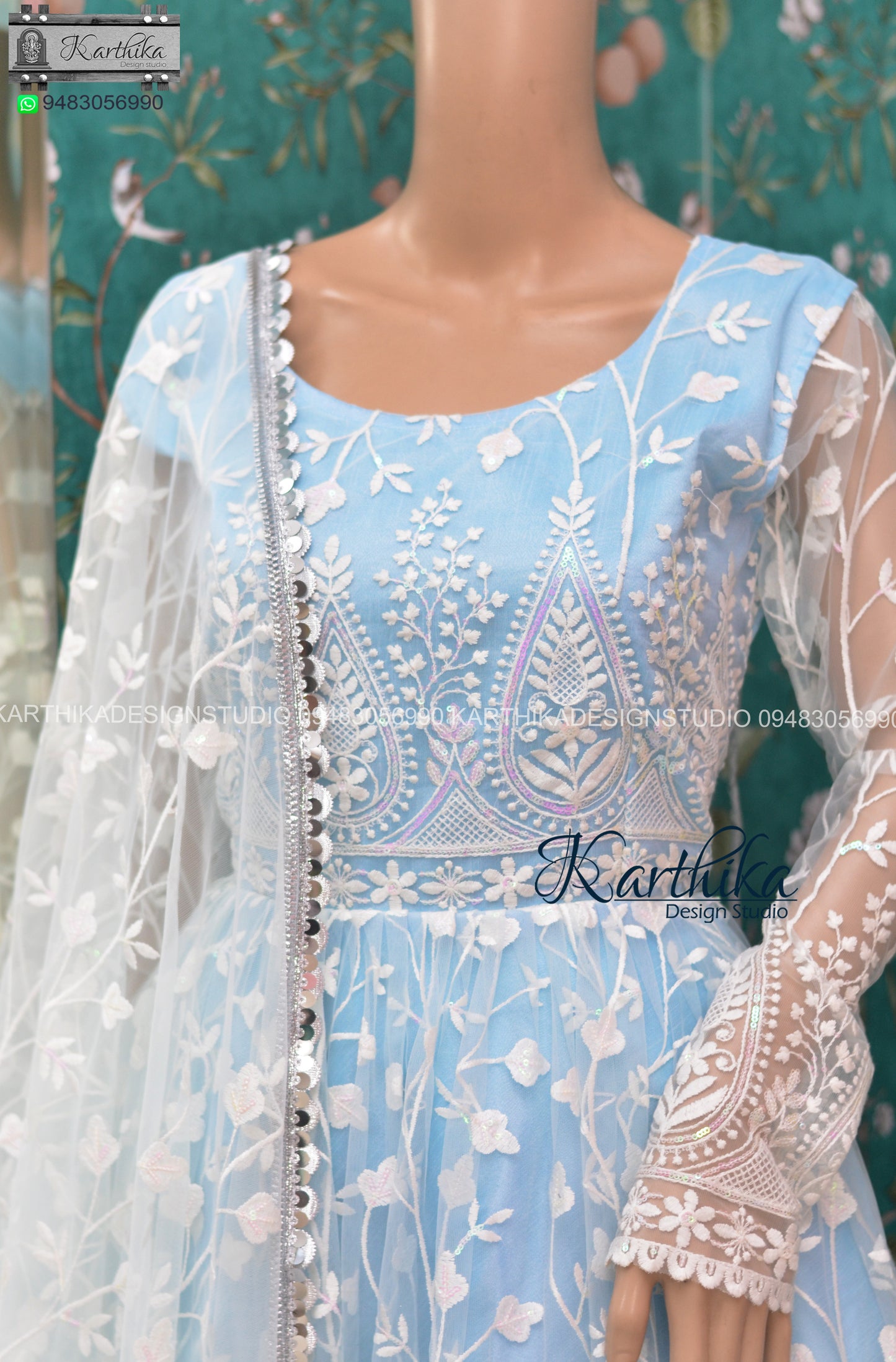 Embroidered Net chudidhar