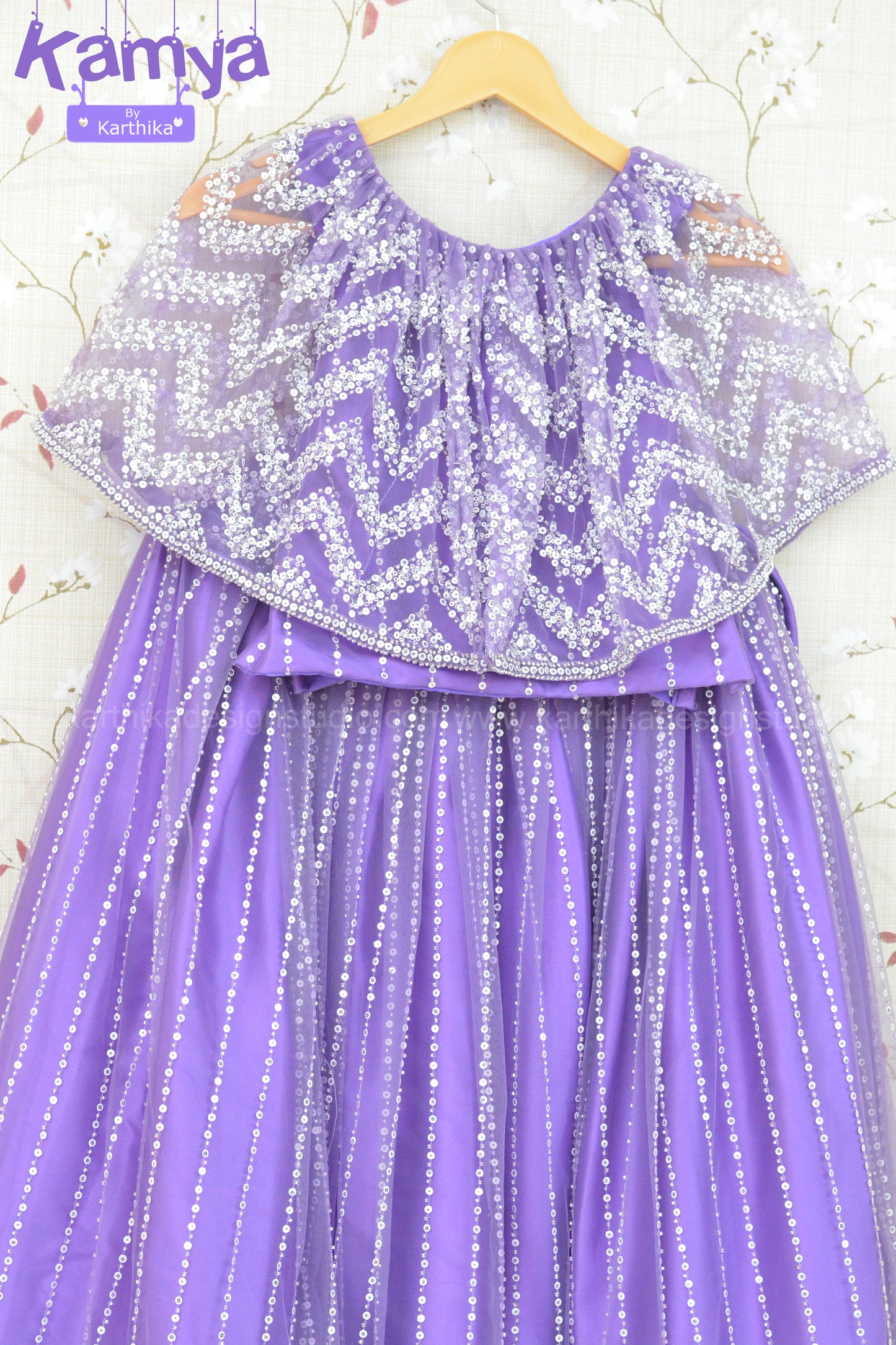 Embroidered net crop top lehenga