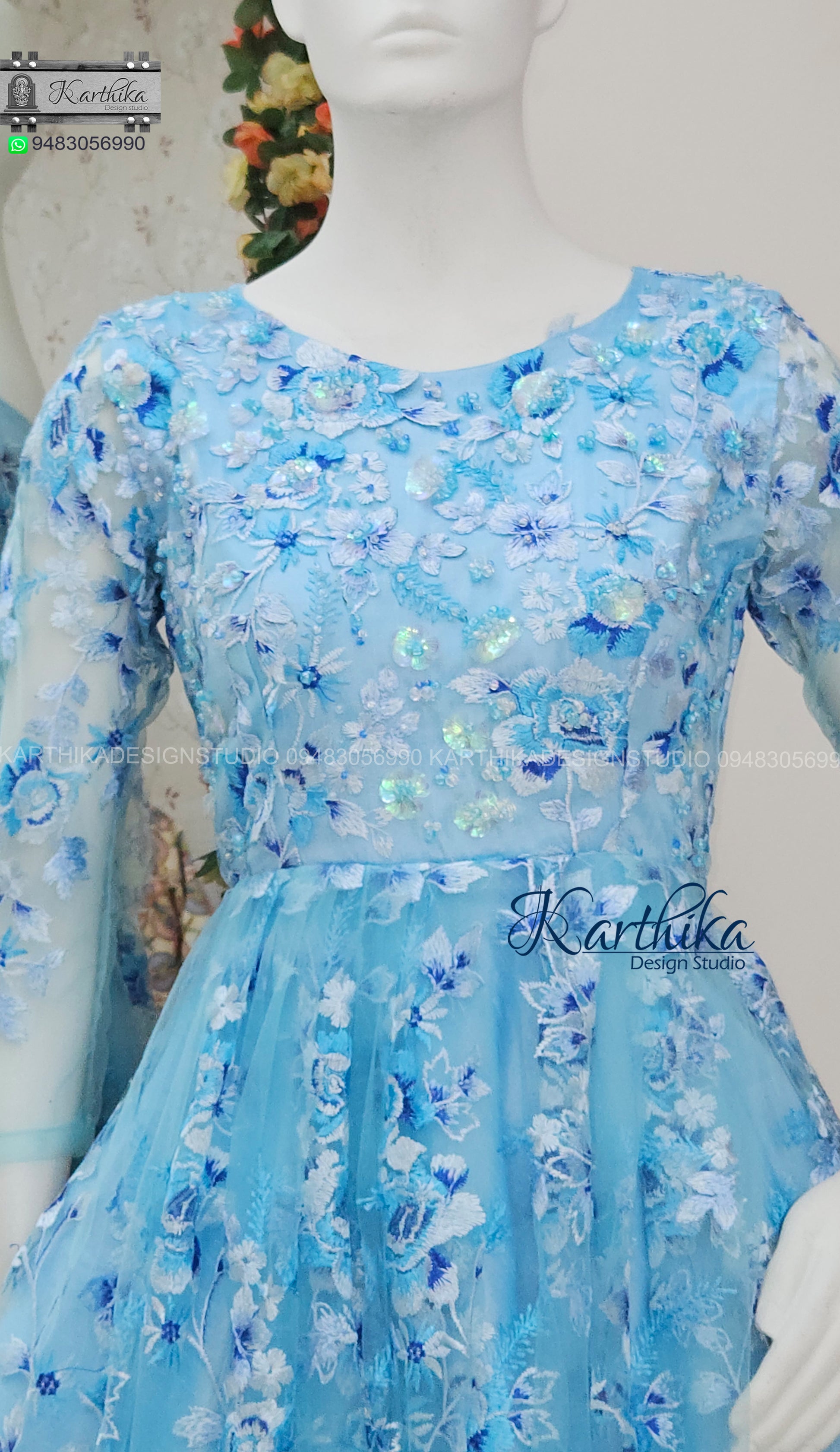 Premium embroidered net frock – karthika design studio