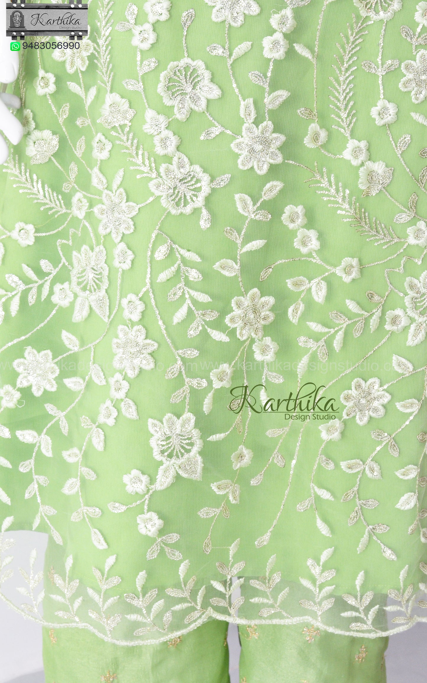 Embroidered net A line kurthi set