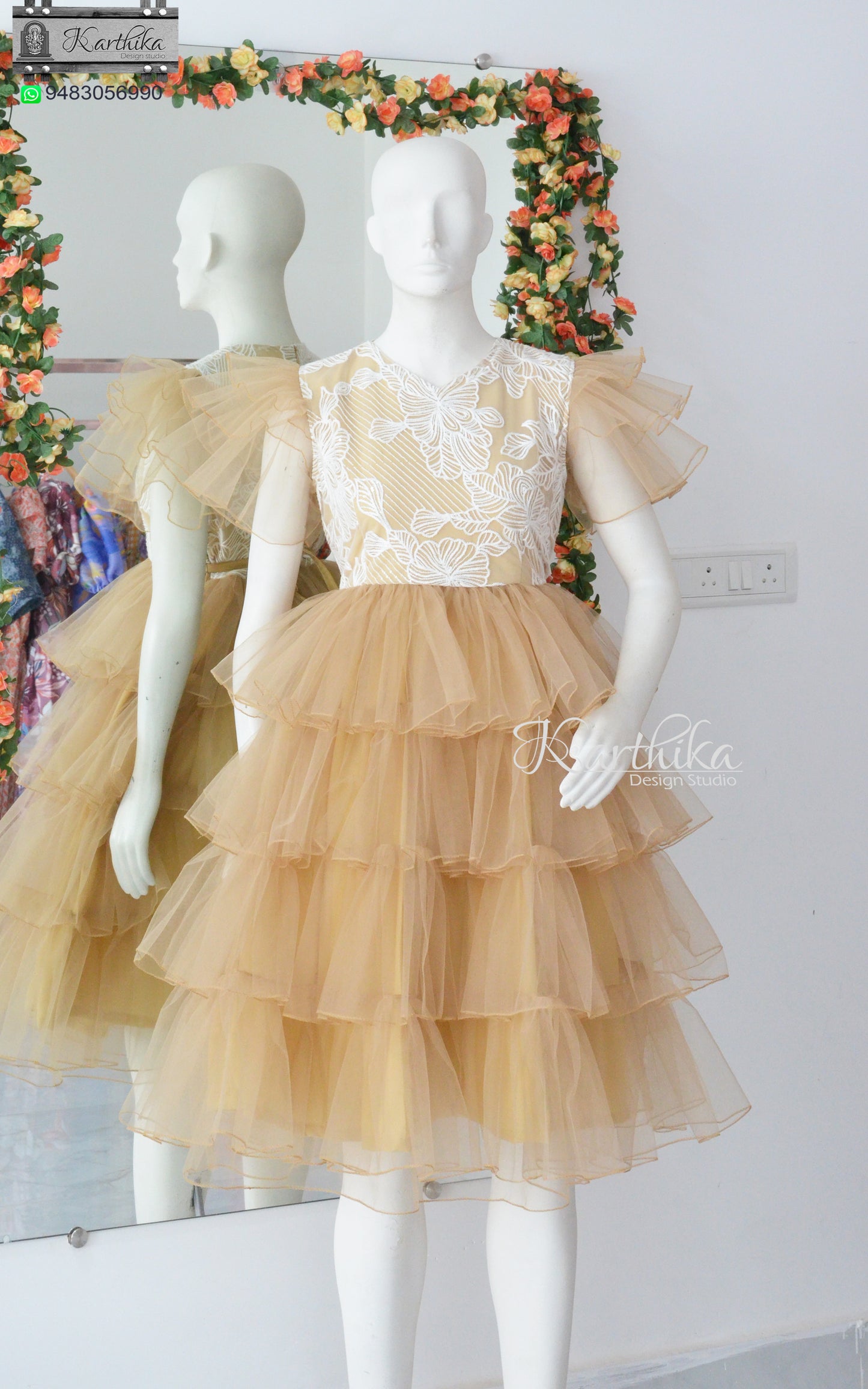 Embroidered net layered frock