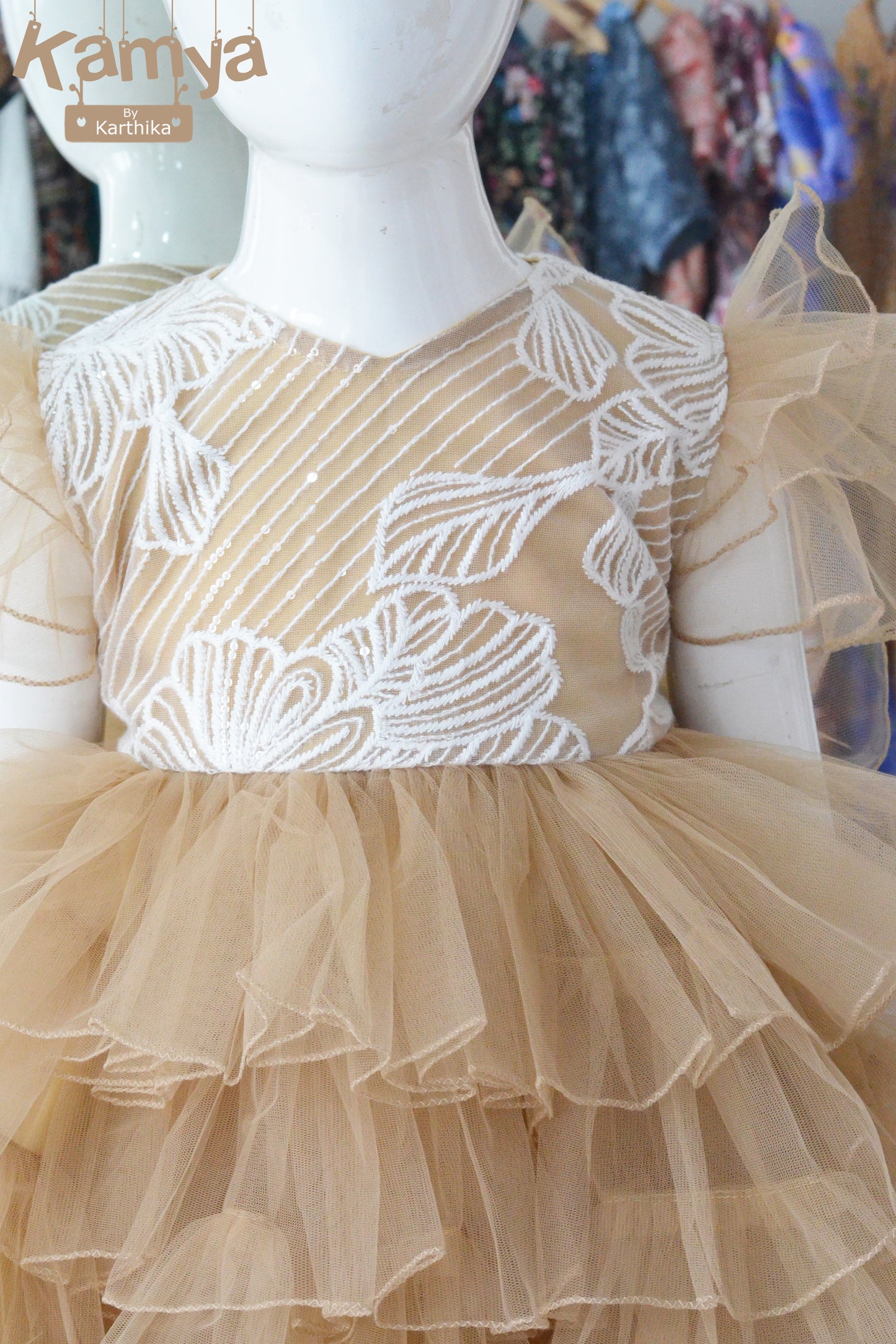 Embroidered net layered frock