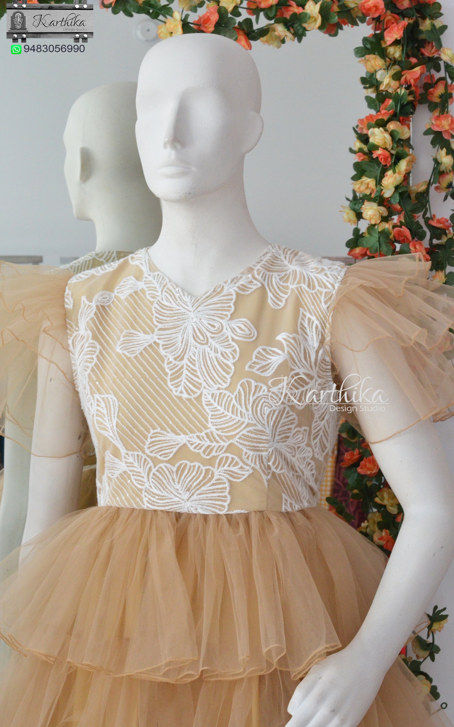 Embroidered net layered frock