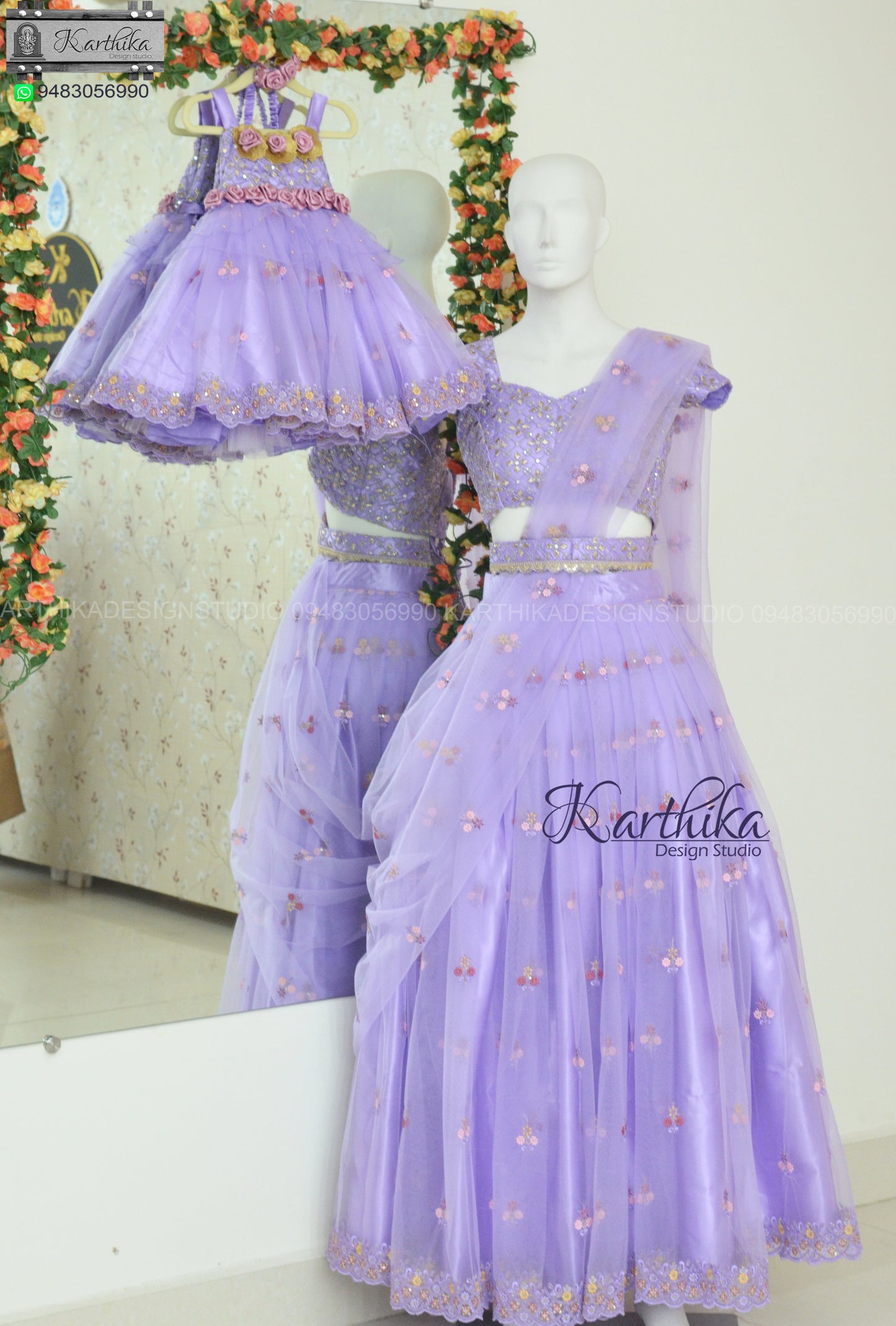 Embroidered net Lilac birthday frock