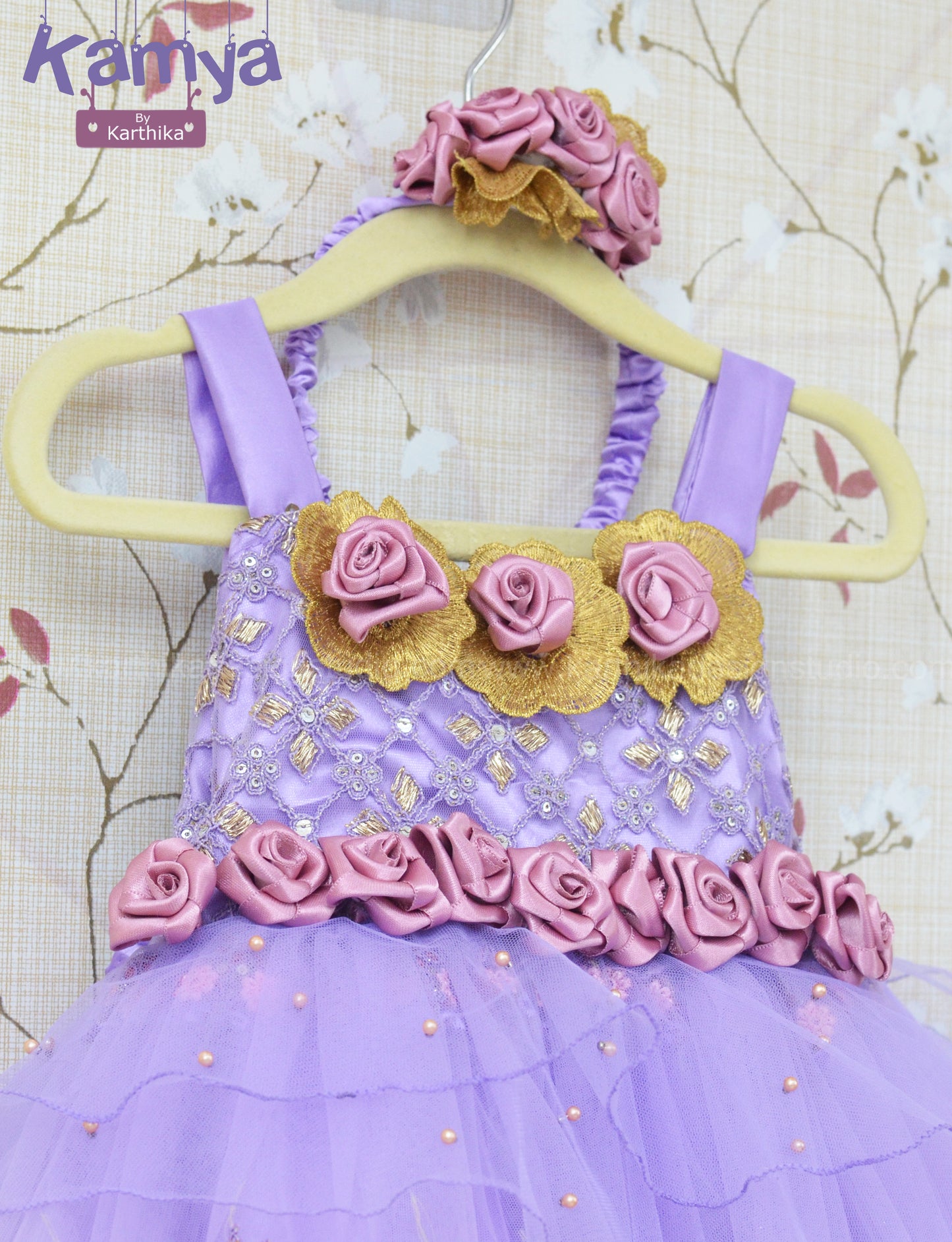 Embroidered net Lilac birthday frock