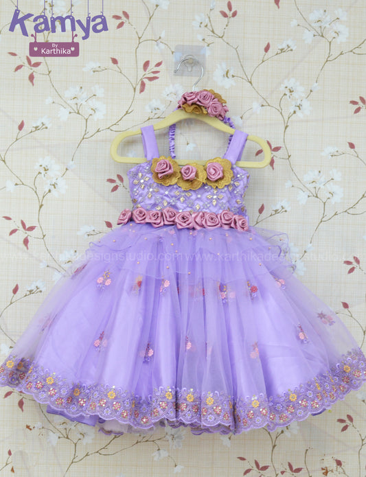 Embroidered net Lilac birthday frock