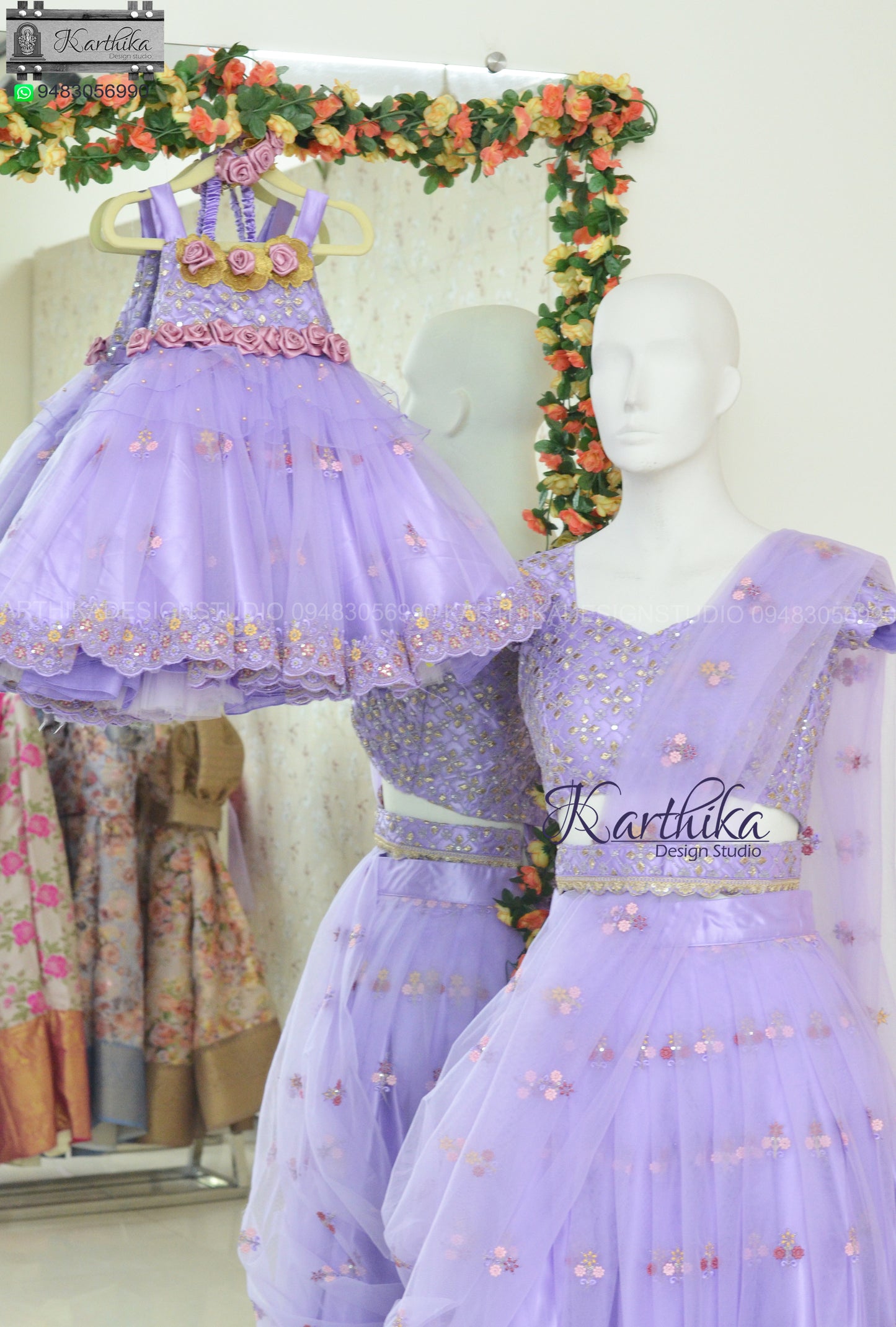 Embroidered net Lilac birthday frock