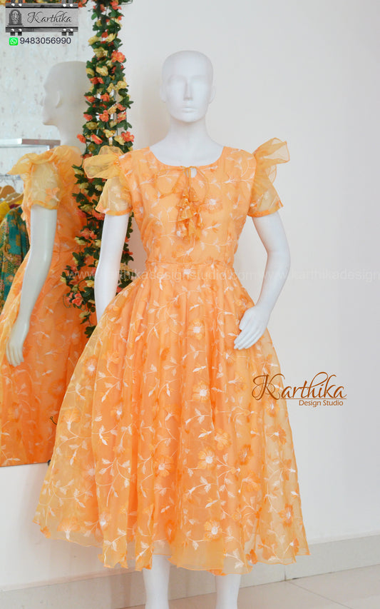 Orange embroidered organza frock