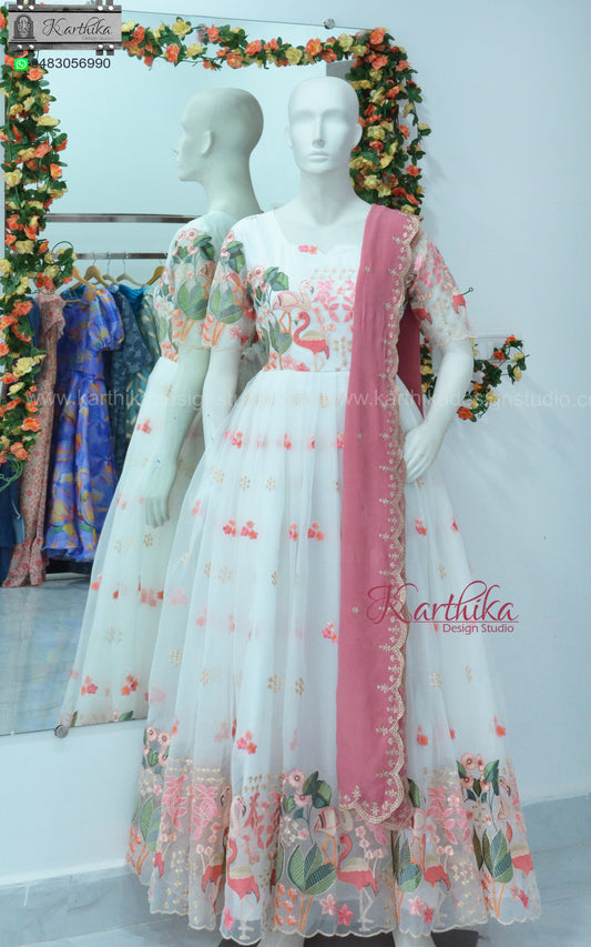 Embroidered Organza long gown..