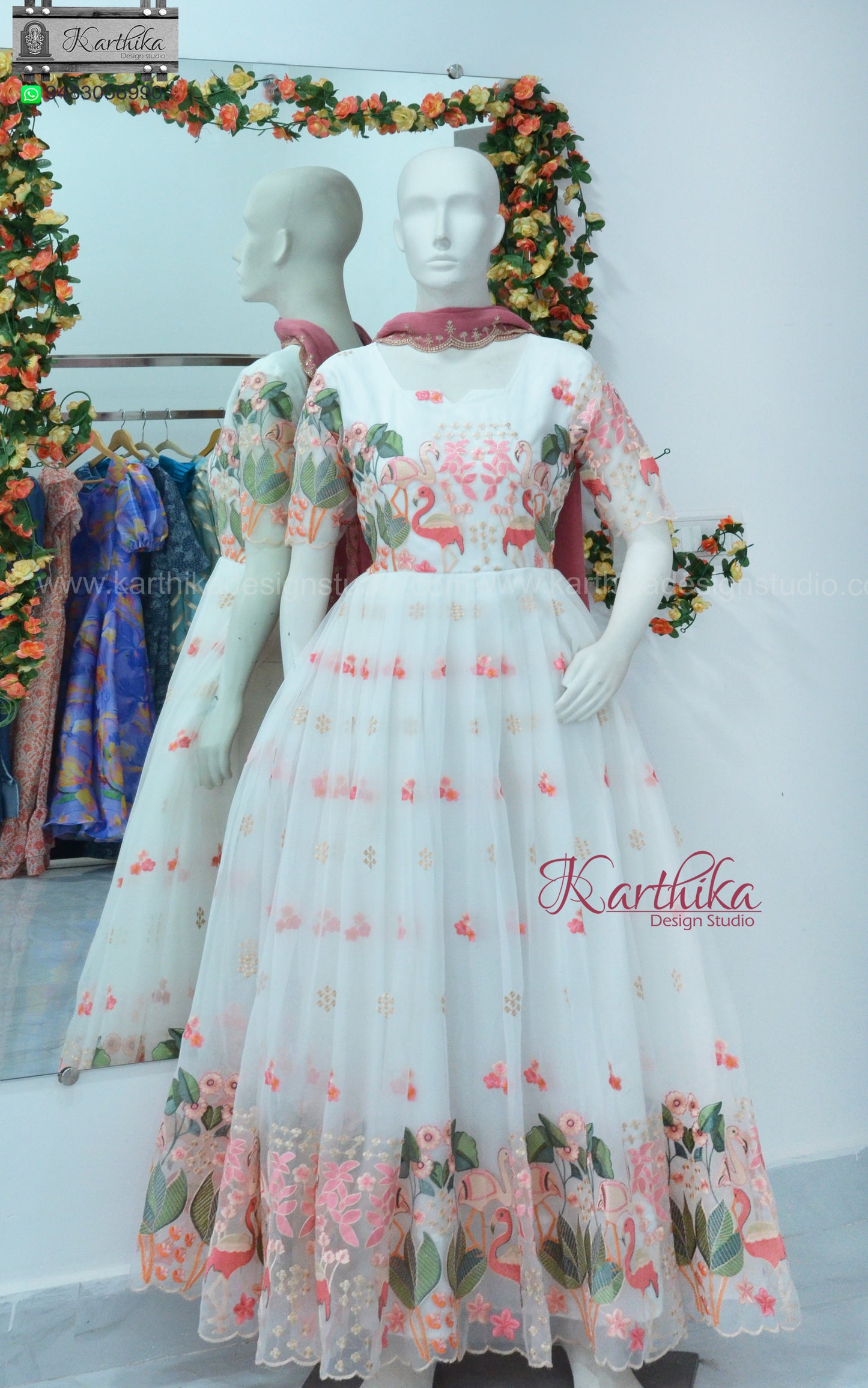 Embroidered Organza long gown..