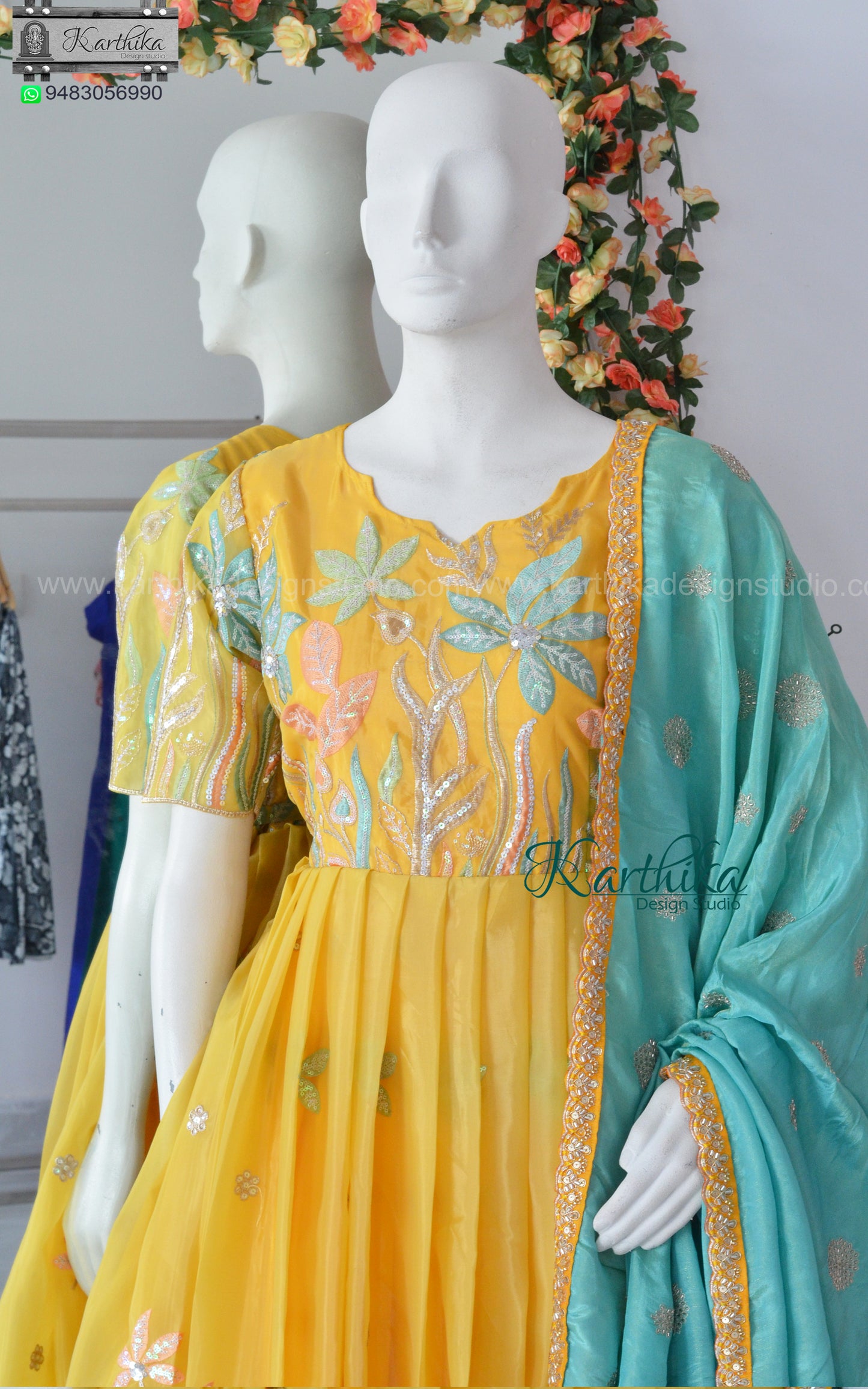 Embroidered Organza long gown..