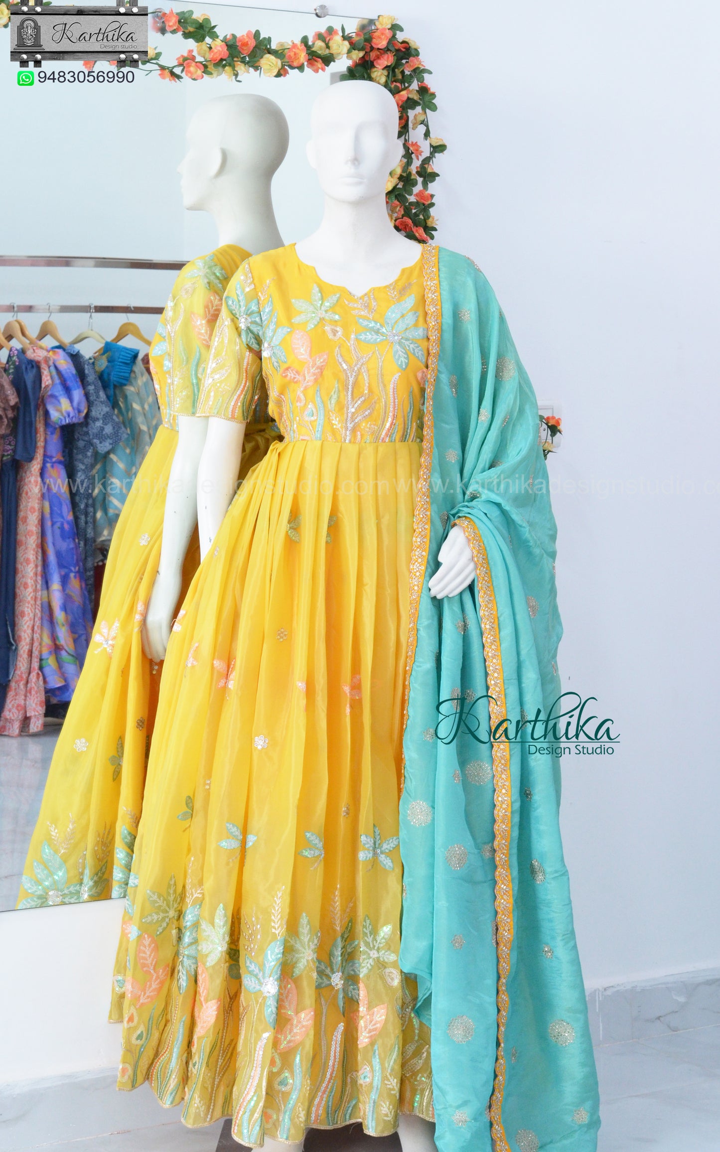 Embroidered Organza long gown..