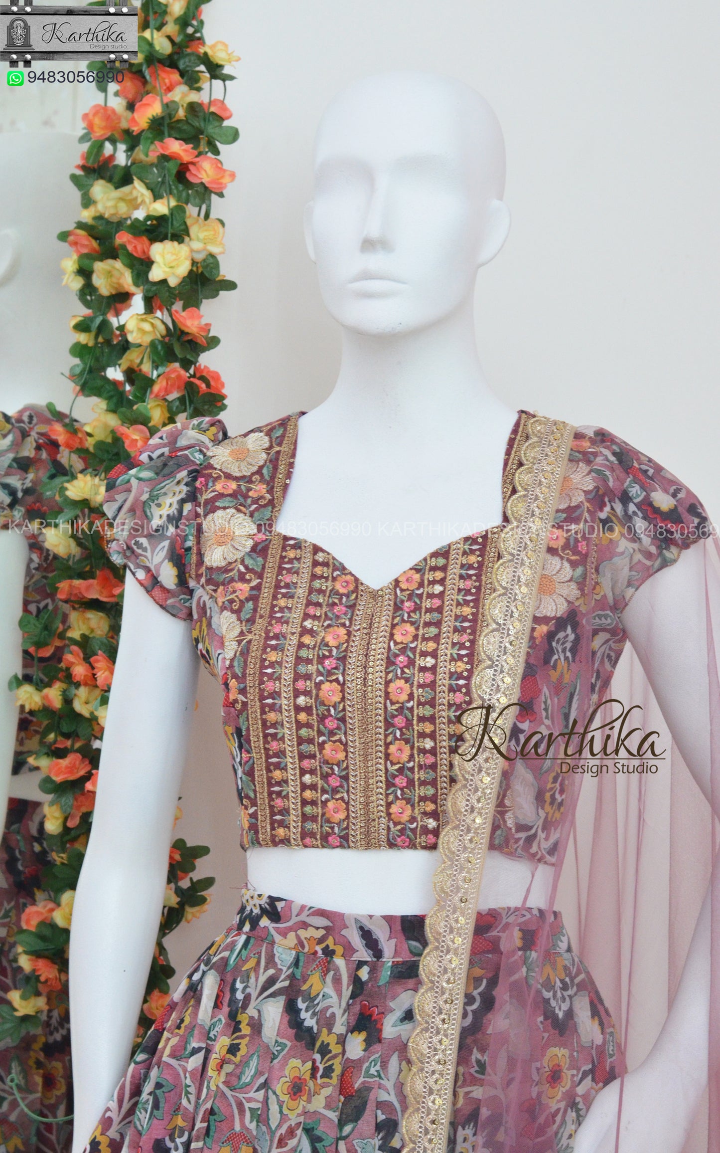 Embroidered printed georgette lehenga