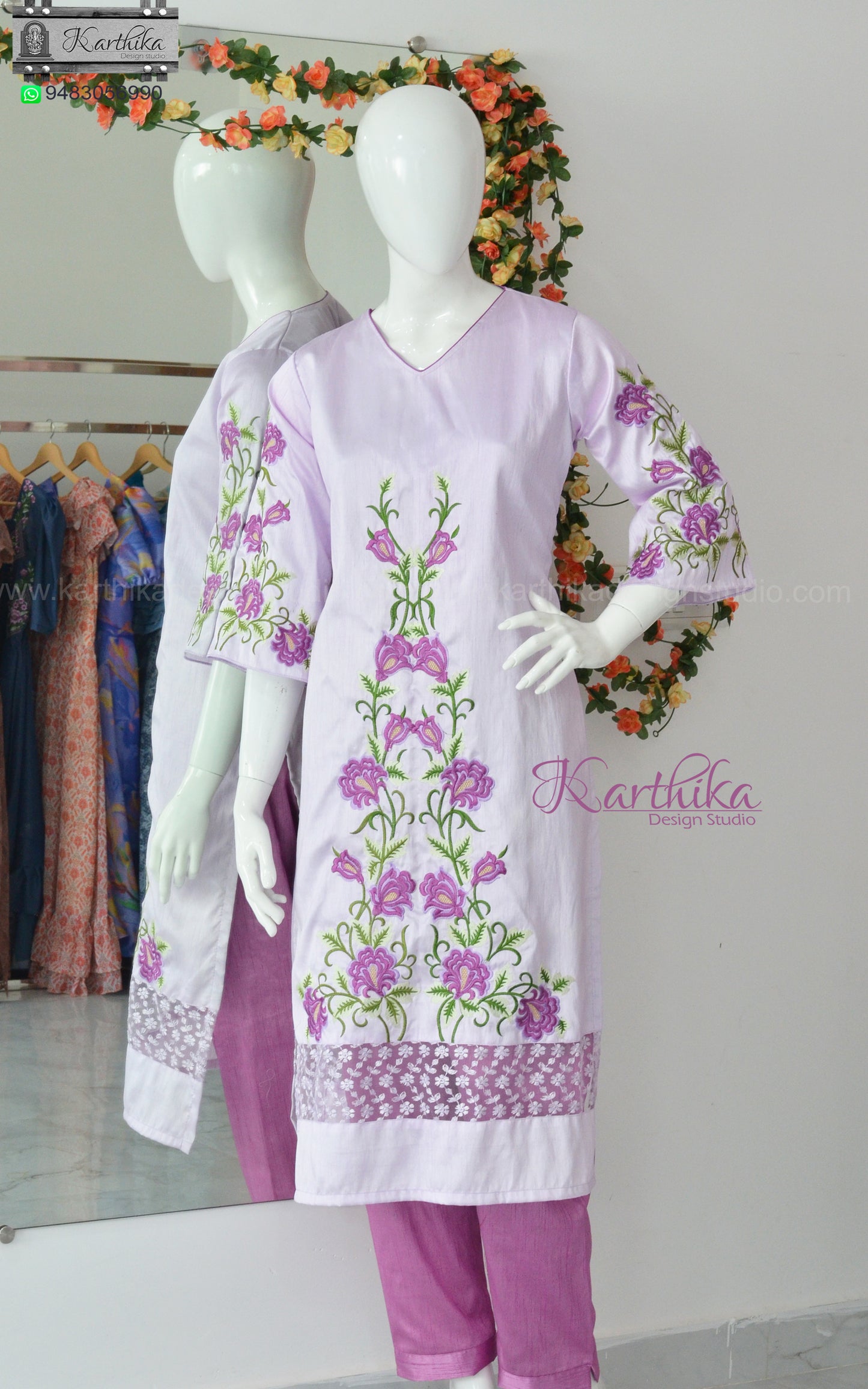 Embroidered raw silk kurthi set