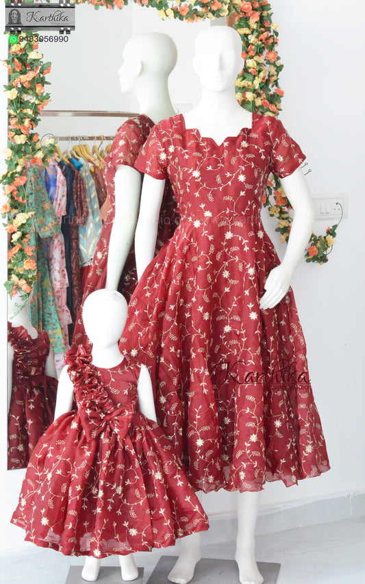 Embroidered space silk frocks