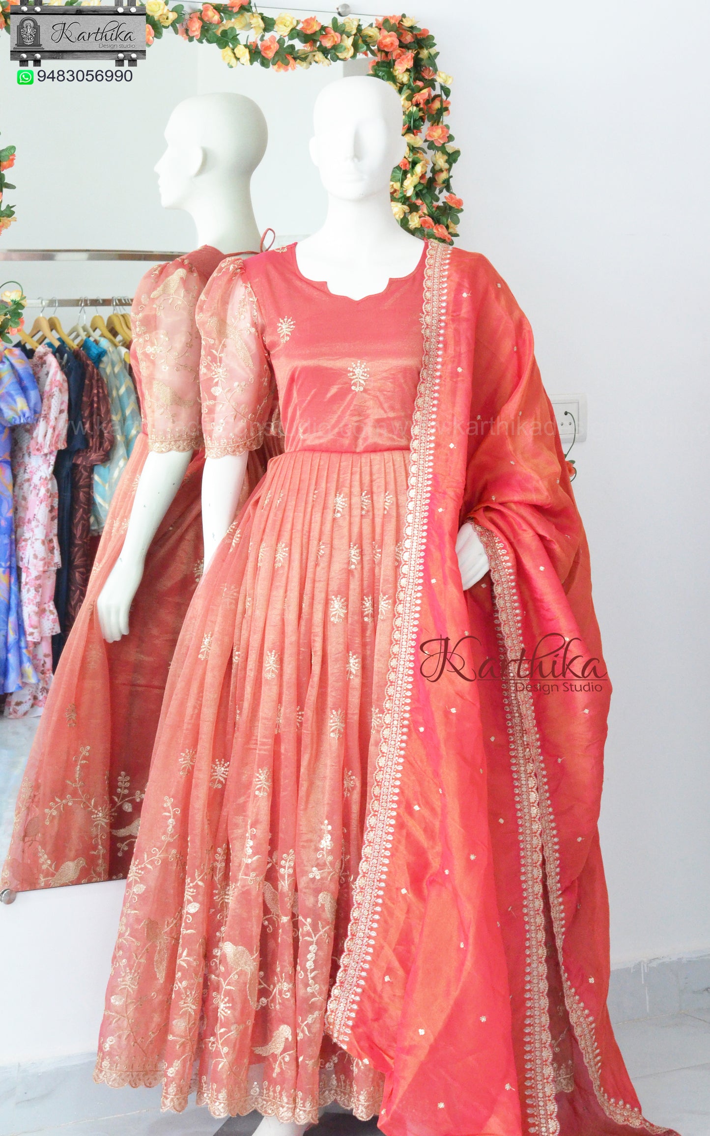 Embroidered soft tissue long gown