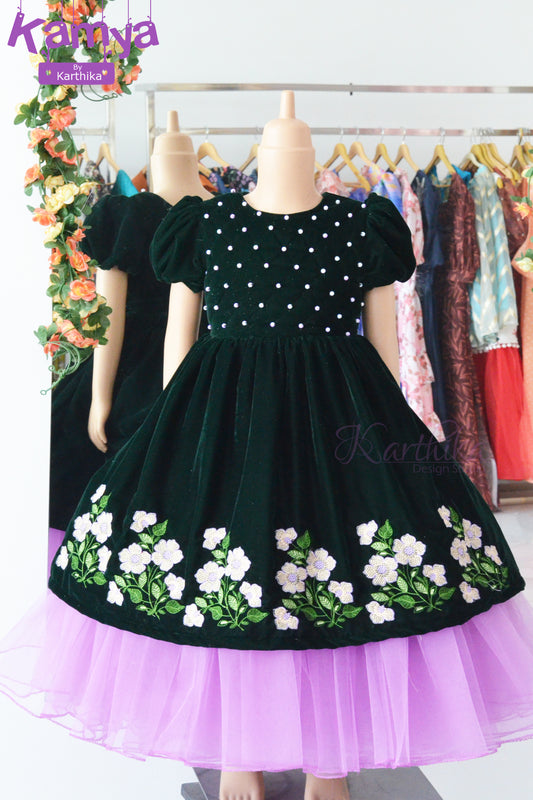 Premium embroidered velvet and net frock