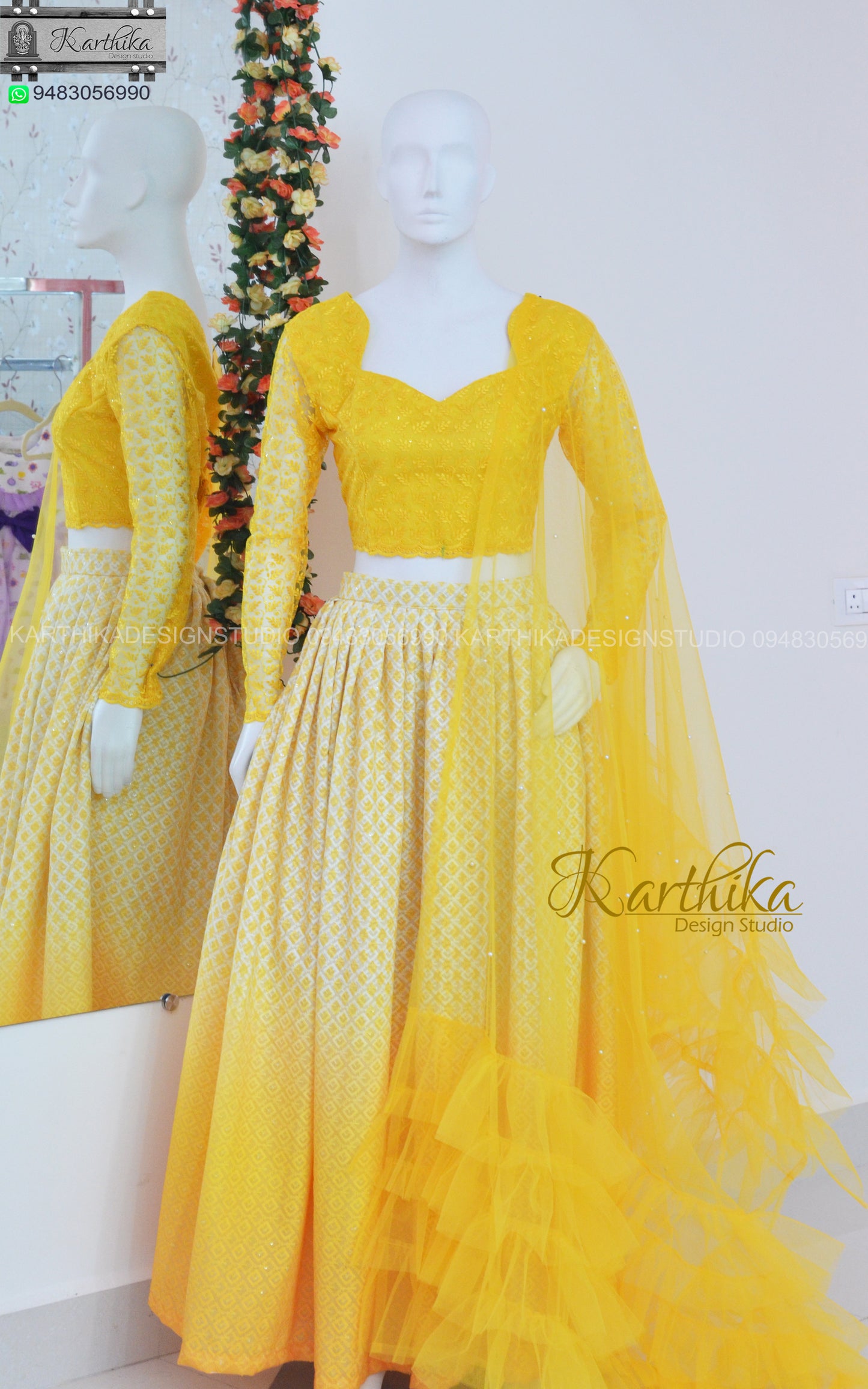 Embroidered yellow lehenga