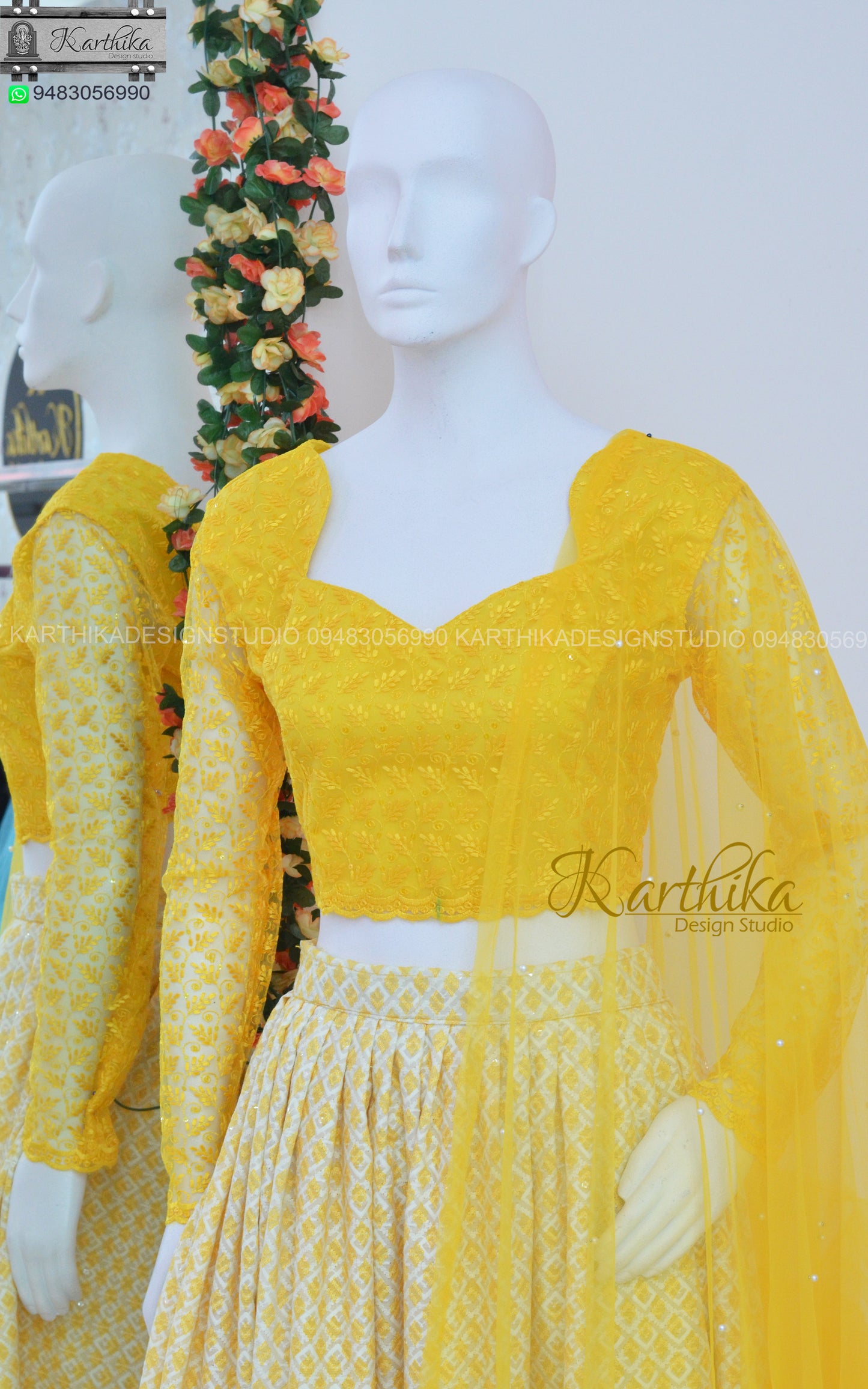 Embroidered yellow lehenga