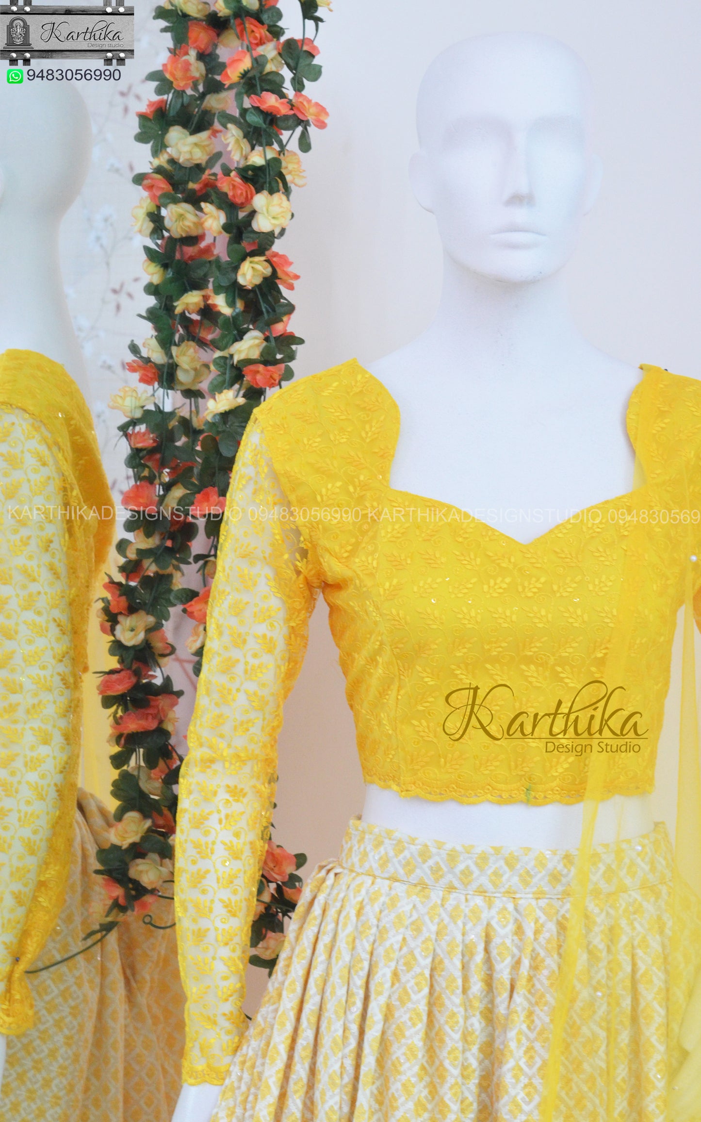 Embroidered yellow lehenga