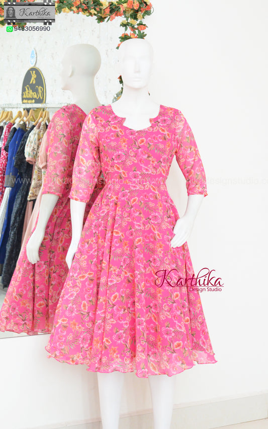 Pink floral georgette frock