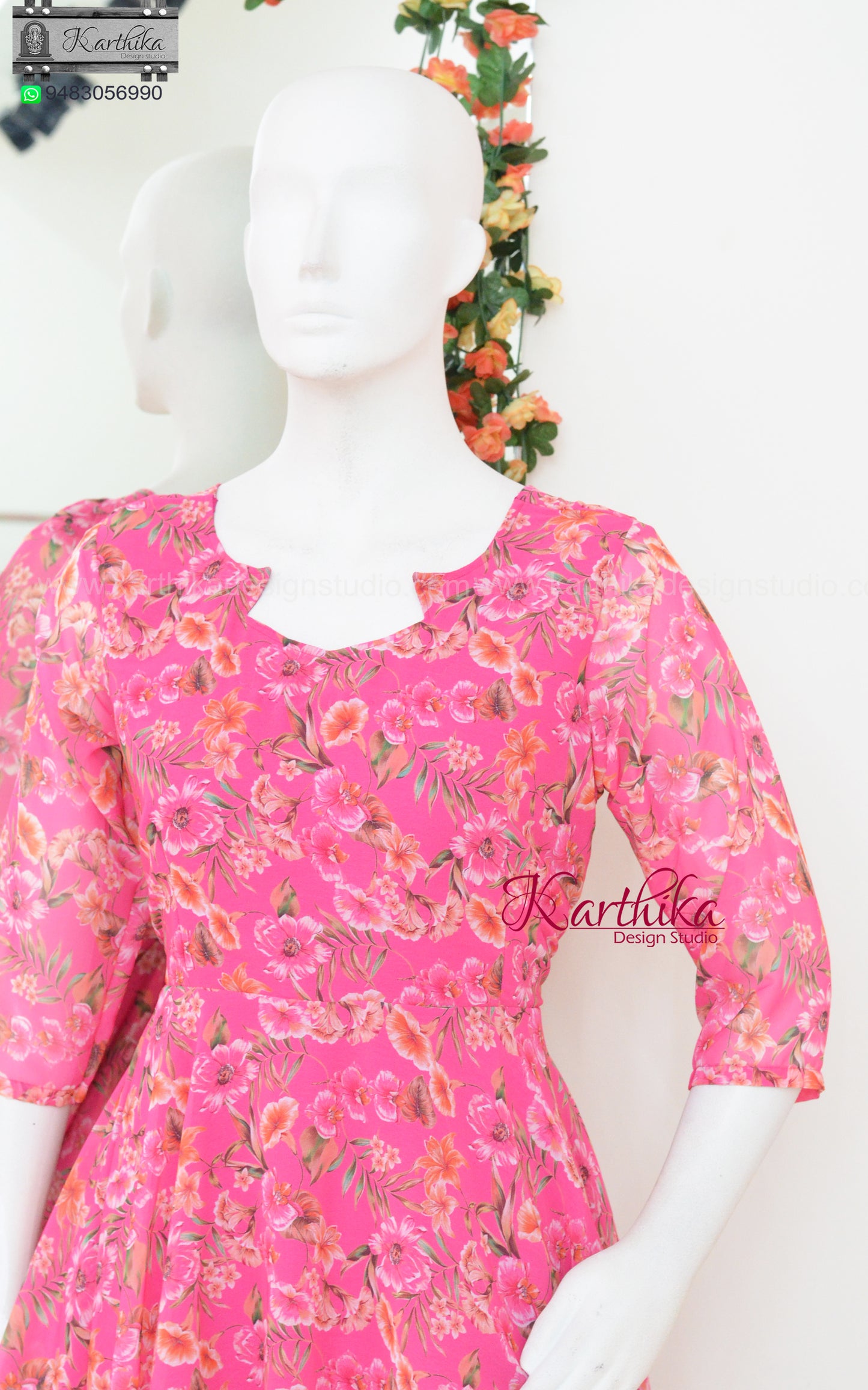 Pink floral georgette frock
