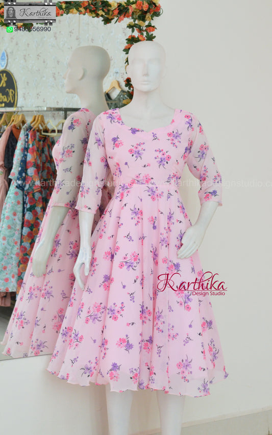 Baby pink floral georgette frock