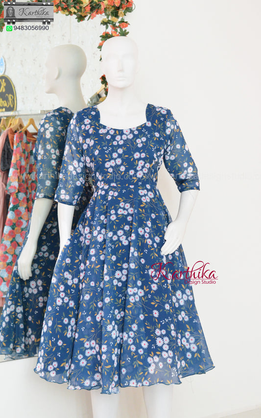 Navy blue floral georgette frock
