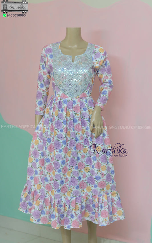 Floral hakoba cotton frock..