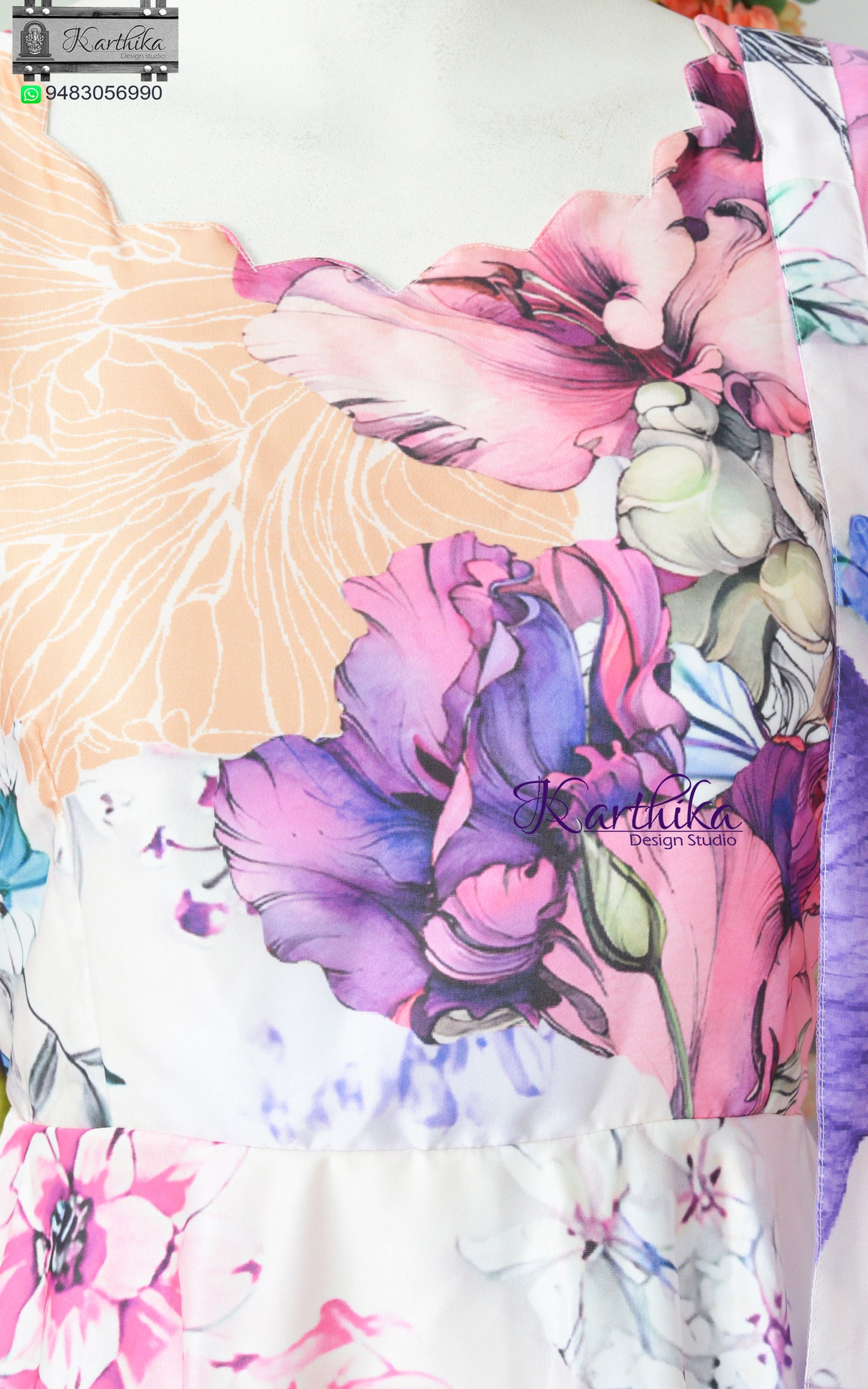 Floral satin chudidhar