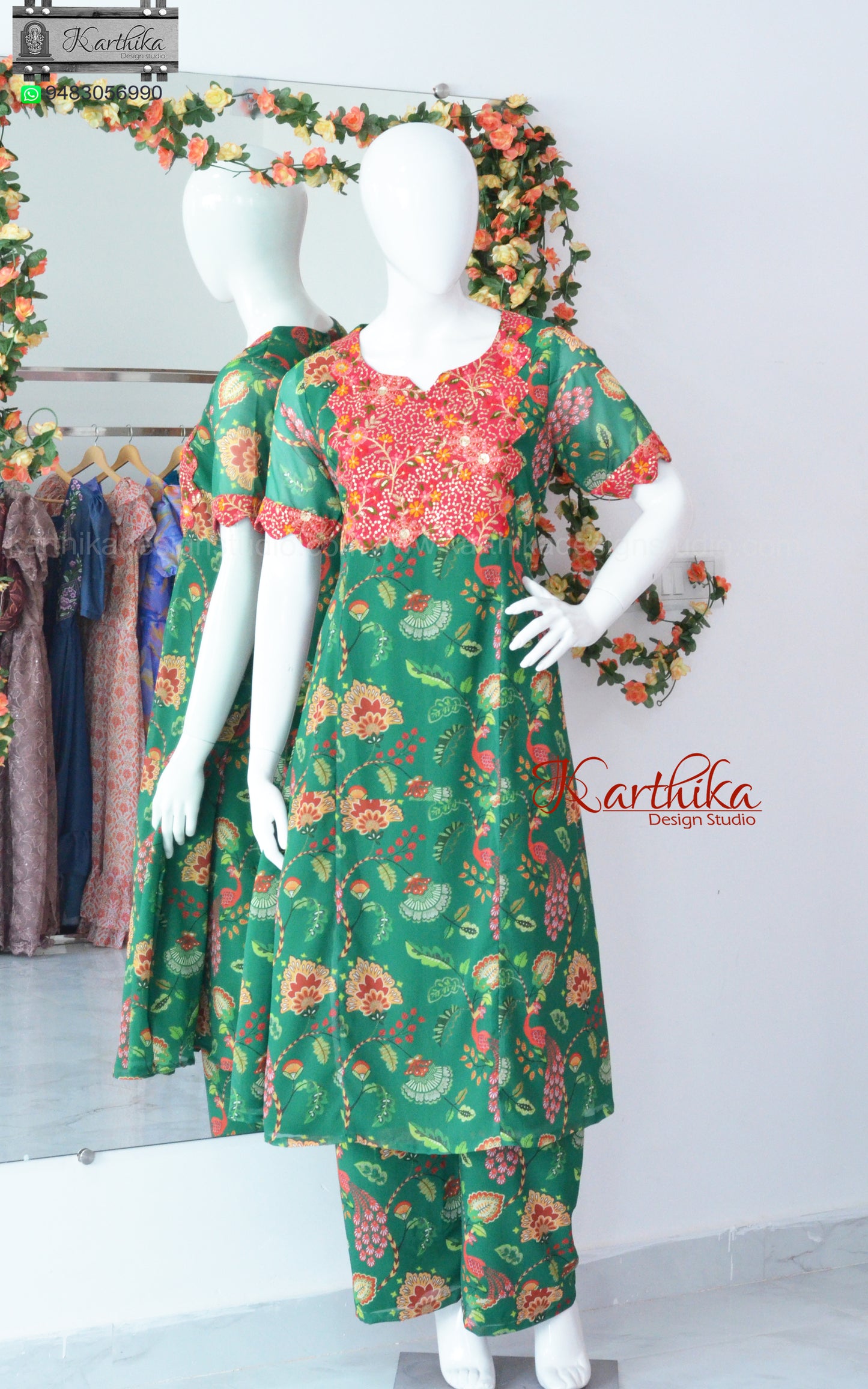 Floral georgette A line kurthi set