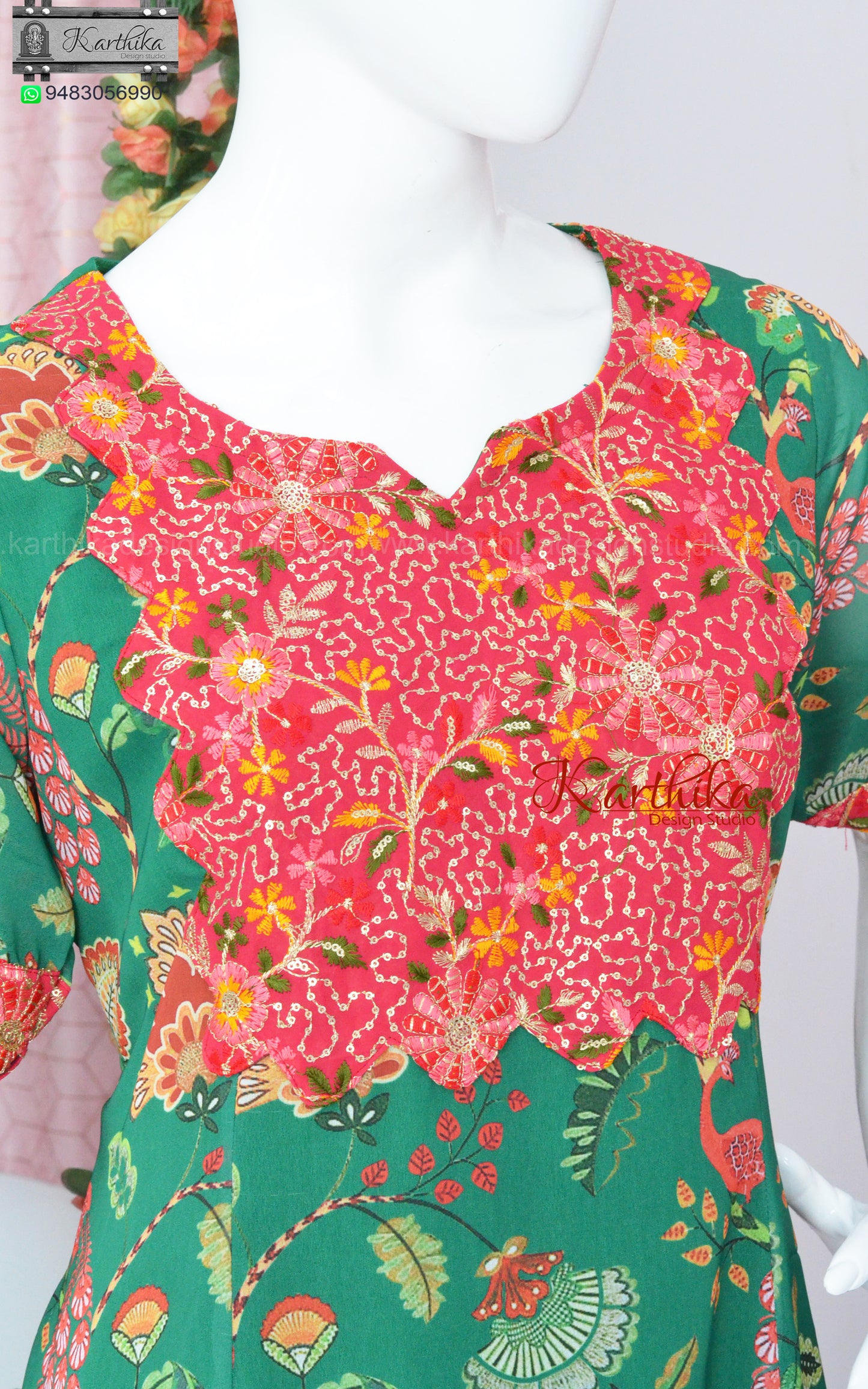 Floral georgette A line kurthi set