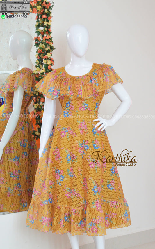 Floral net cotton frock..