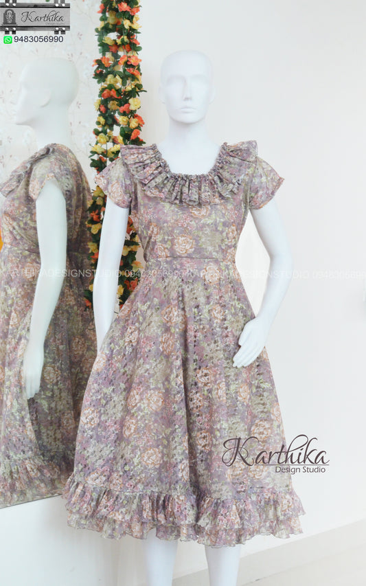 Floral net cotton frock.