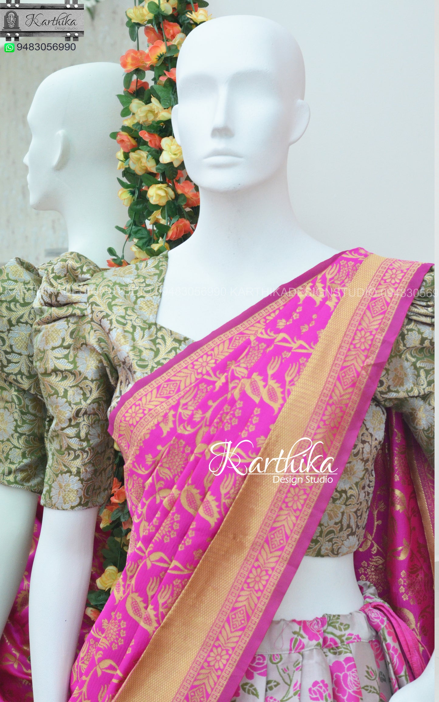 Floral tussar silk and banarasi silk  langa voni